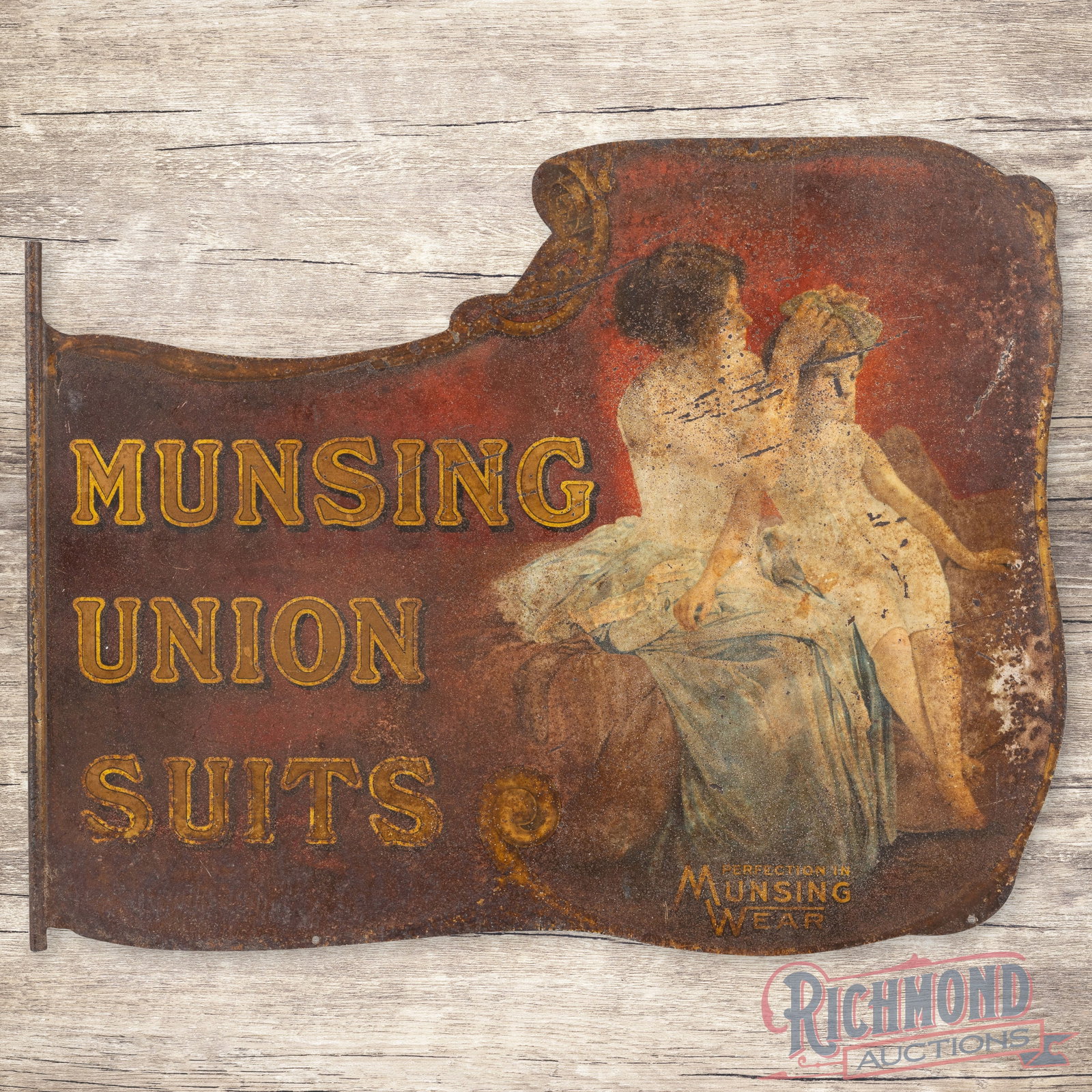 Early Munsing Wear Union Suits Double Sided Tin Die Cut Sign w/ Mother Daughter (1 of 3)