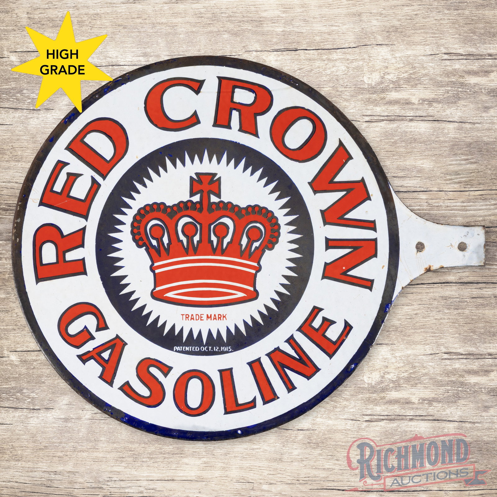 Red Crown Gasoline Double Sided Porcelain Paddle Sign w/ Logo (1 of 3)