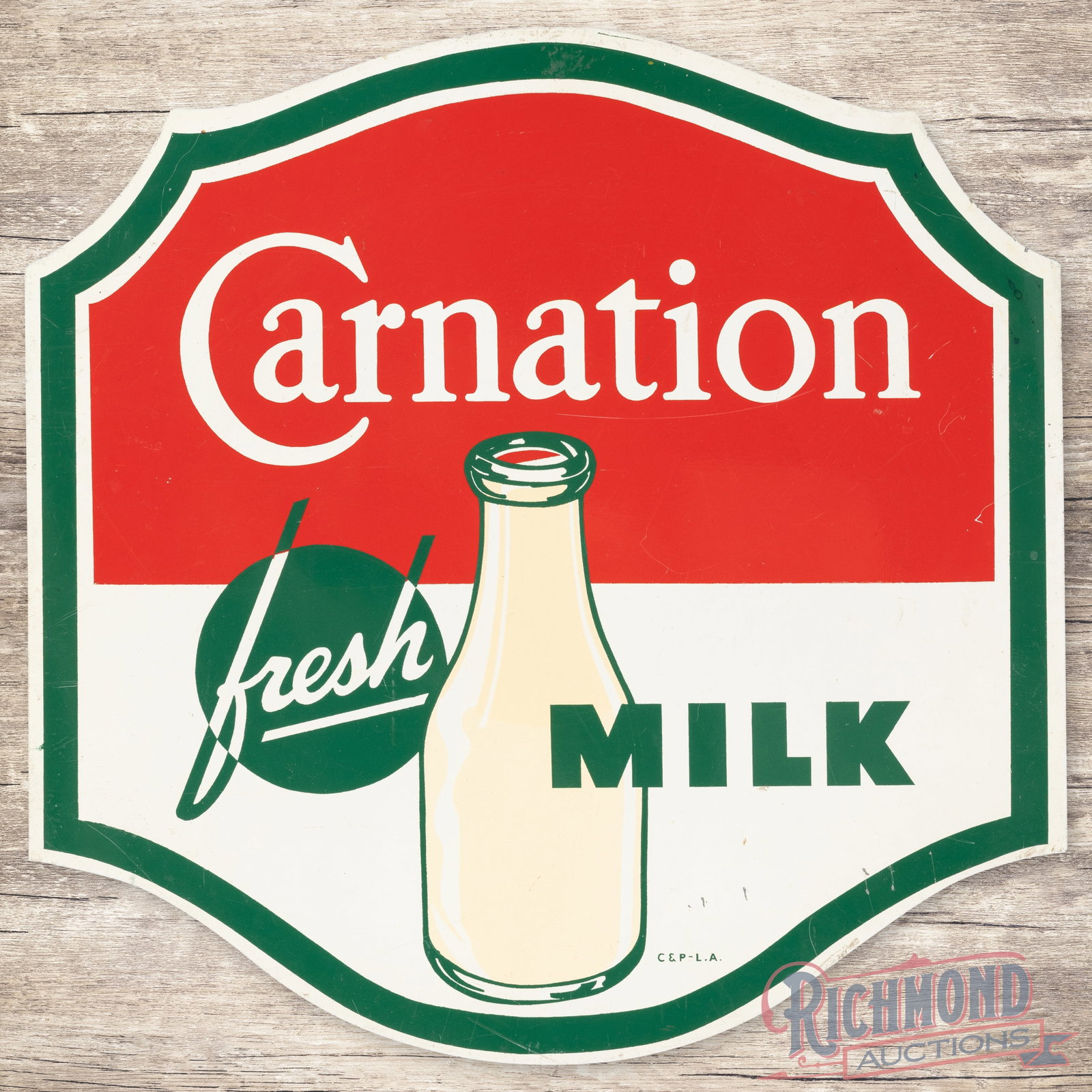 Carnation Fresh Milk 24" Die Cut Single Sided Tin Sign w/ Bottle (1 of 3)