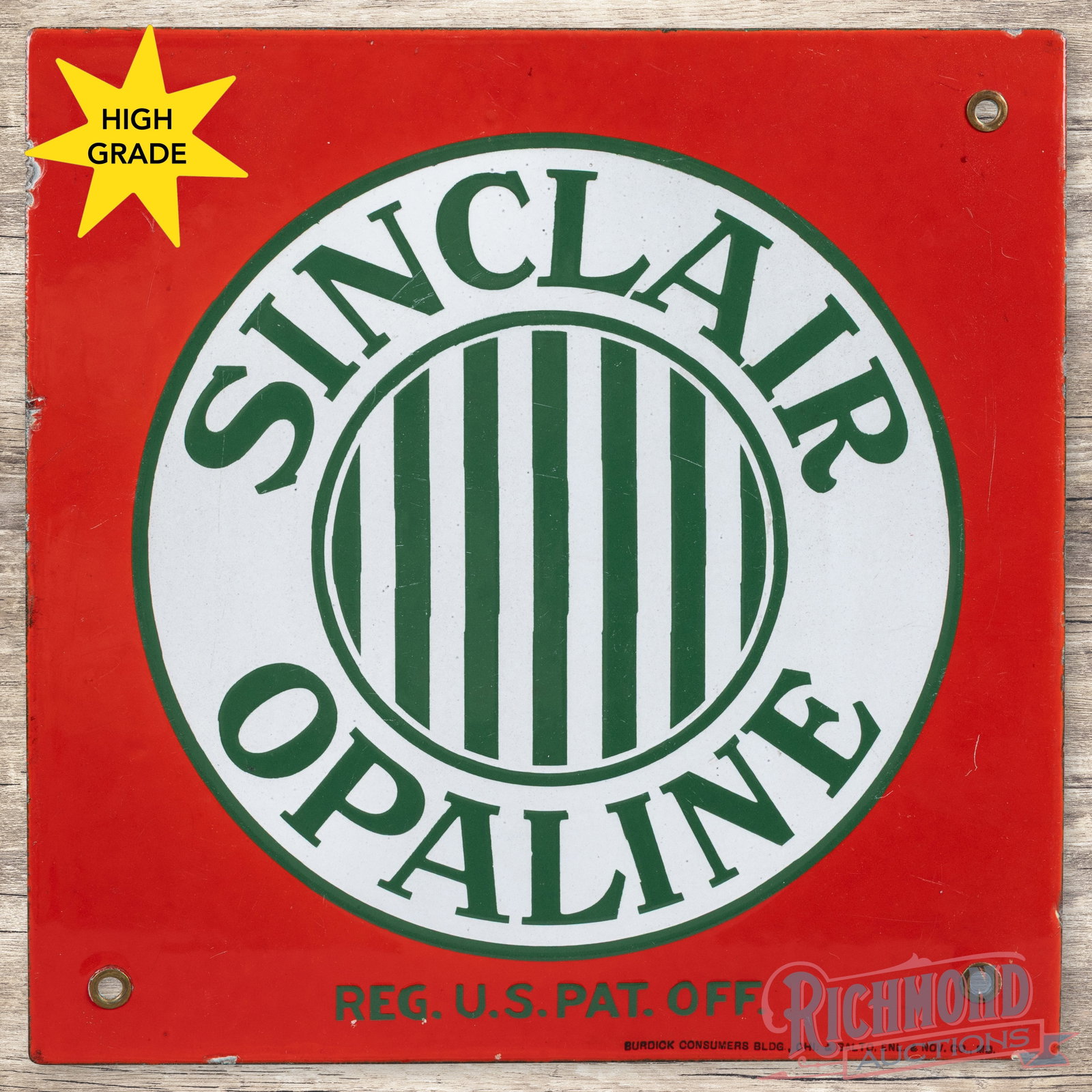 Sinclair Opaline 12" Single Sided Porcelain Lubester Sign w/ Striped Logo (1 of 3)