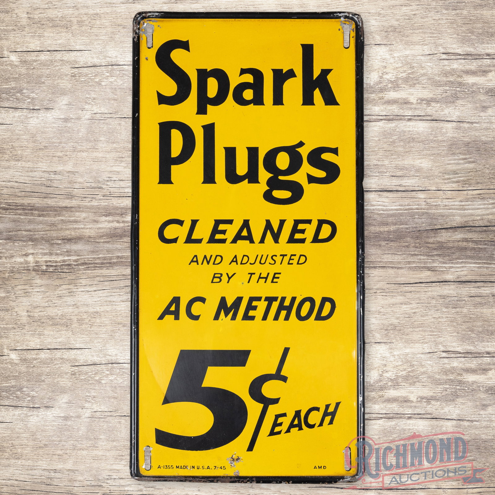 1945 AC Spark Plugs Cleaned 5 Cents Single Sided Tin Sign (1 of 3)