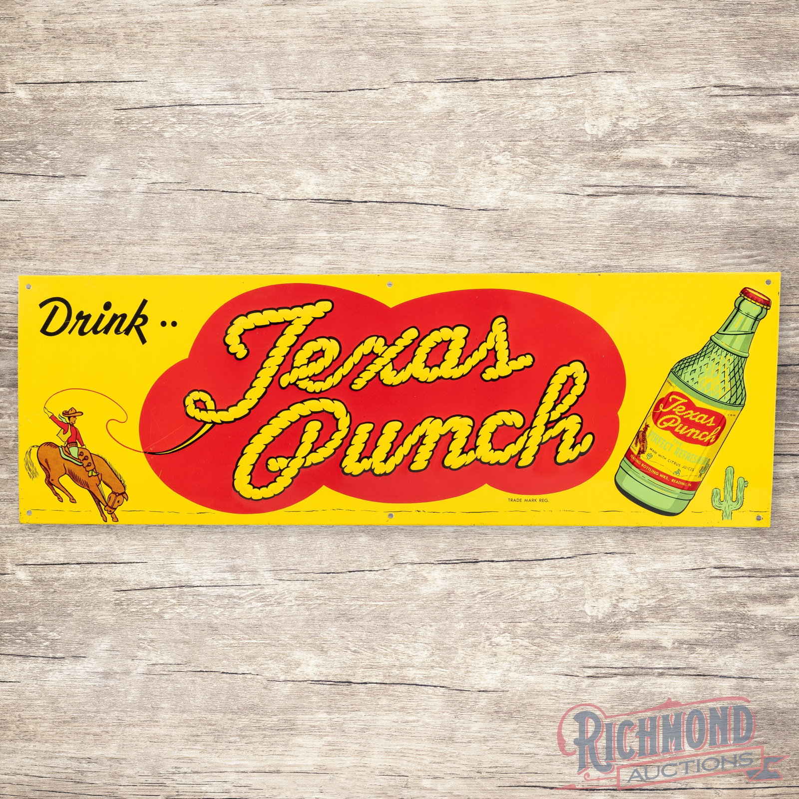 Drink Texas Punch Emb. Single Sided Tin Sign w/ Cowboy & Bottle (1 of 3)