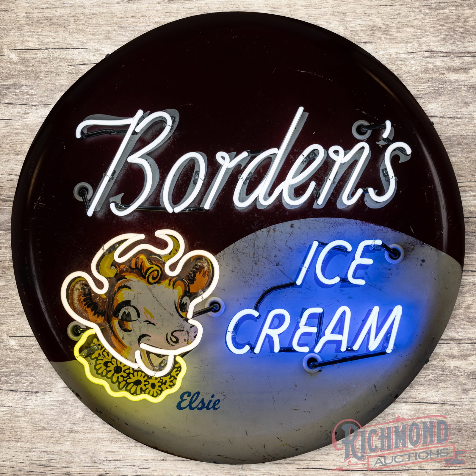 Borden's Ice Cream 36" Single Sided Tin Neon Button Sign w/ Elsie (1 of 4)