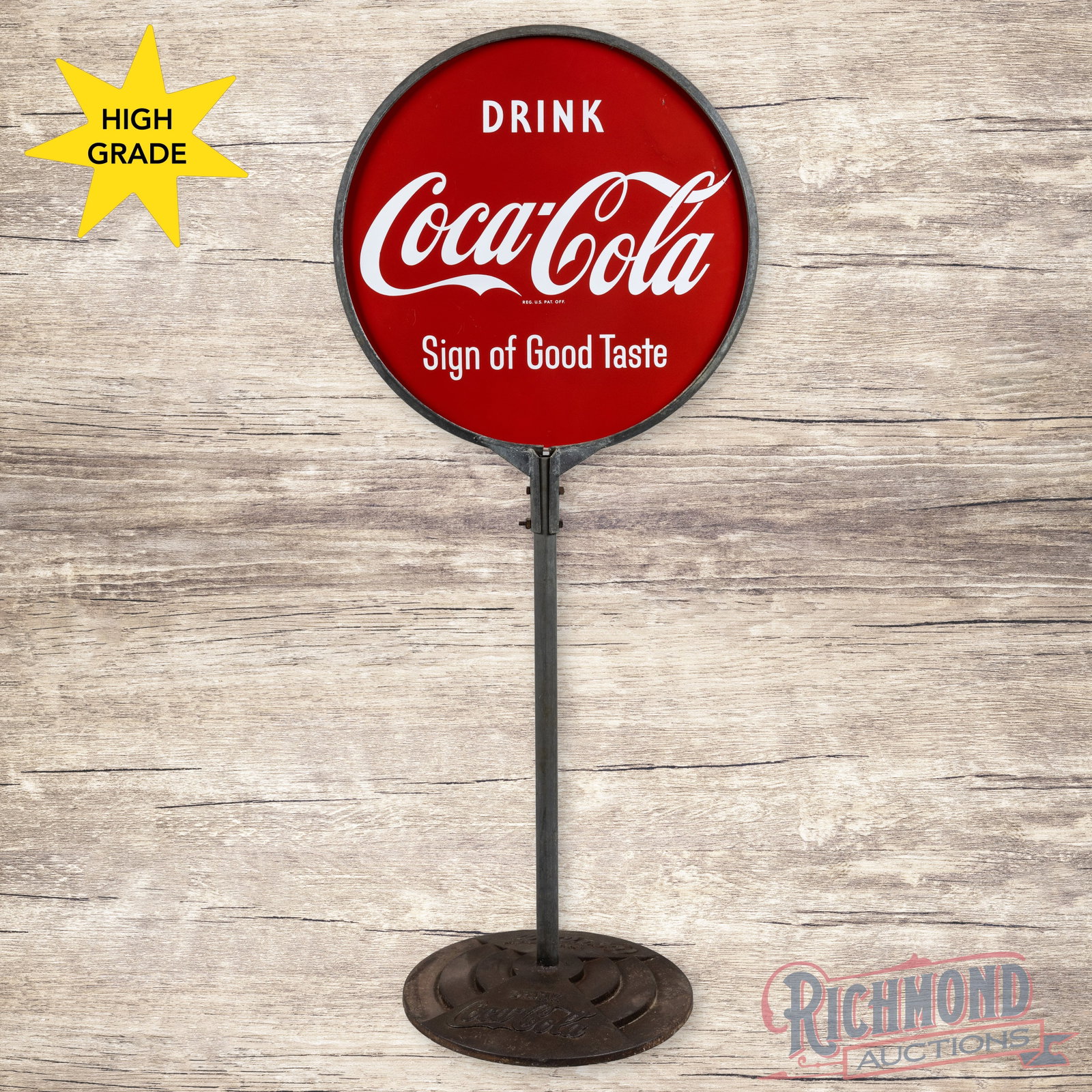 Drink Coca Cola Sign of Good Taste 30" Double Sided Porcelain Curb Sign w/ Base (1 of 4)