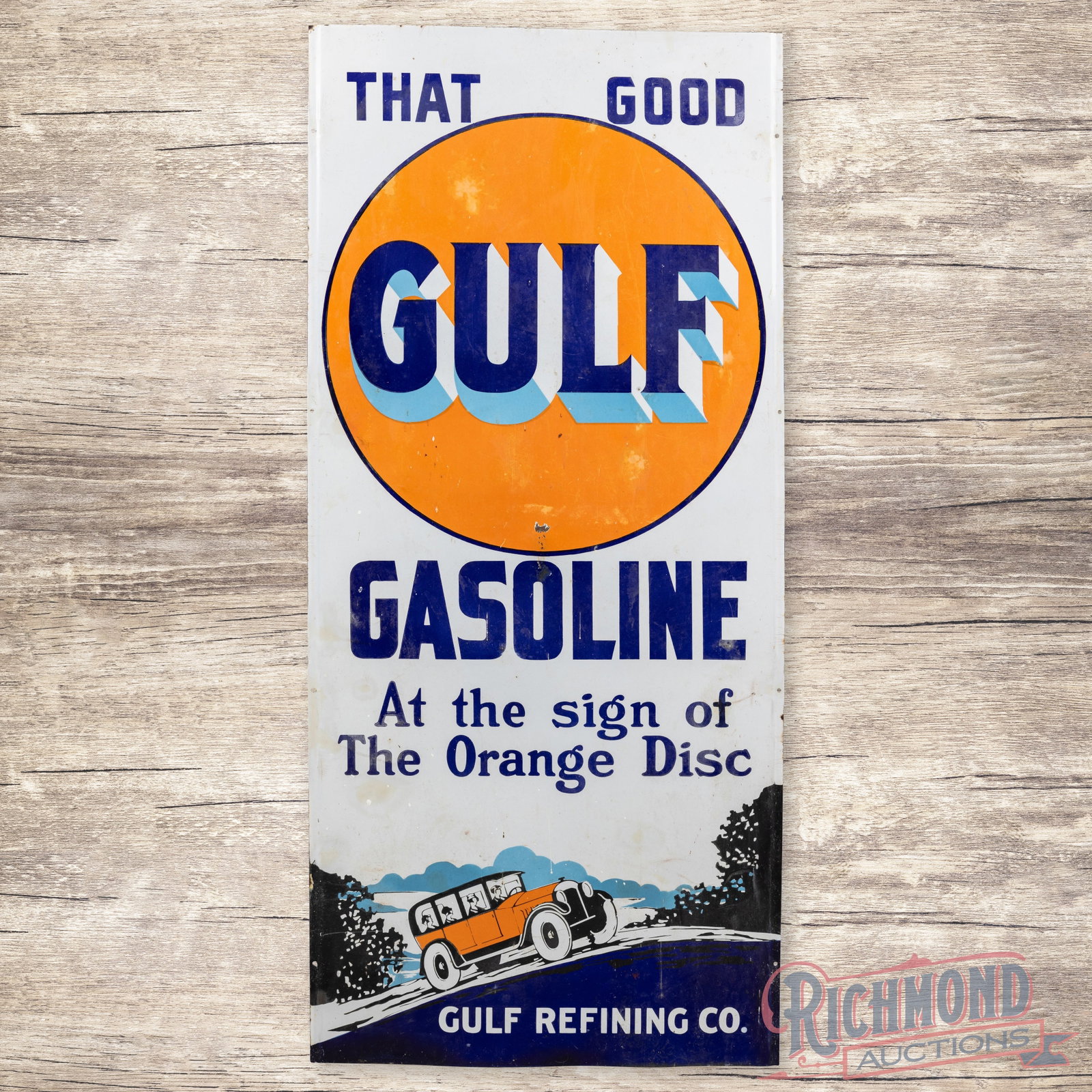 That Good Gulf Gasoline "At the Sign of the Orange Disc" 5' Single Sided Porcelain Lighthouse Sign (1 of 3)