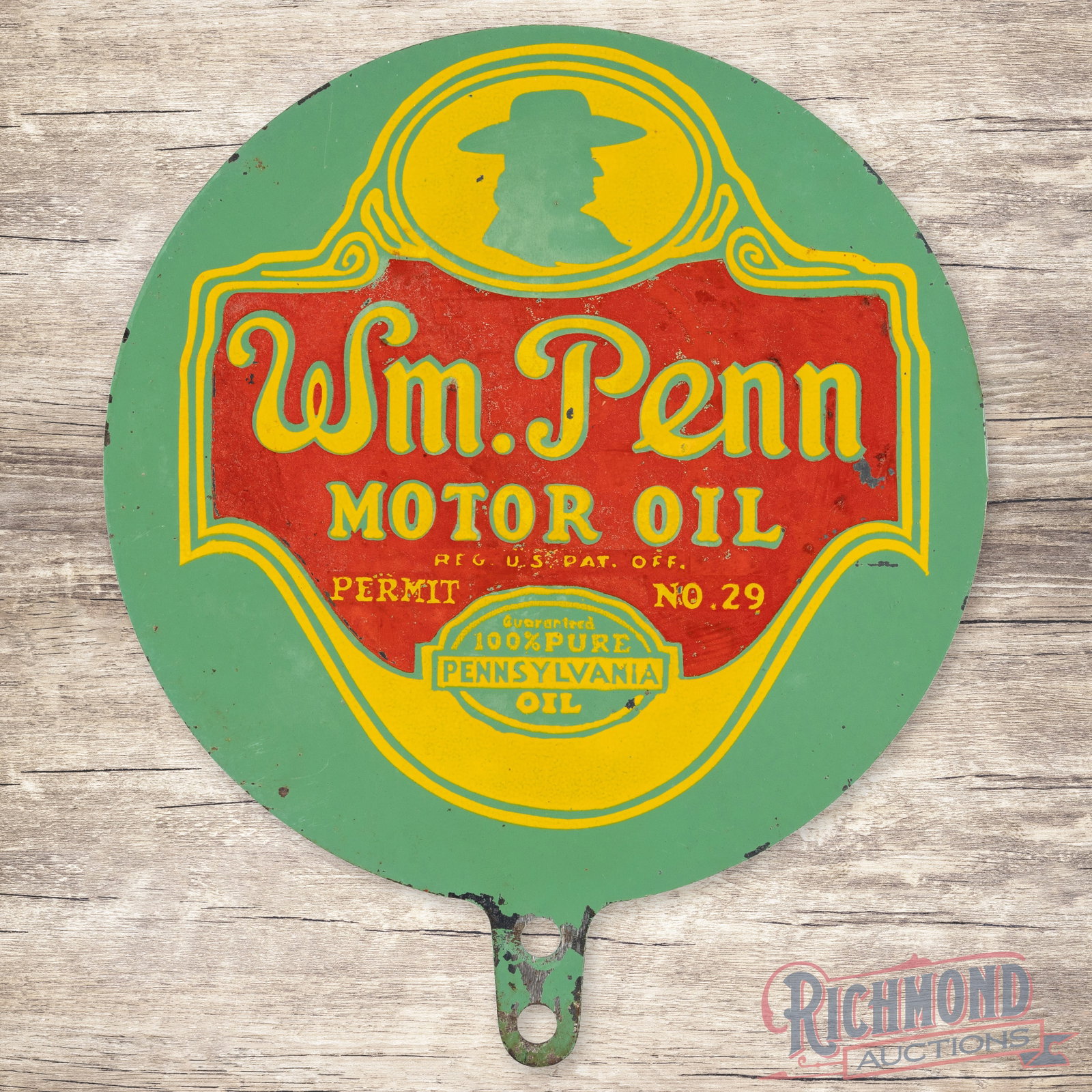 Wm. Penn Motor Oil Double Sided Tin Lubester Paddle Sign w/ Logo (1 of 3)