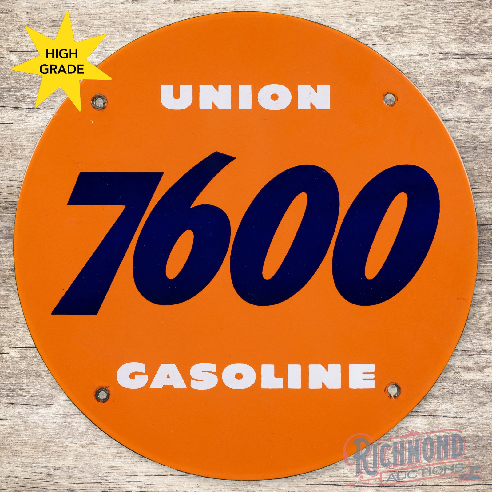 Union 7600 Gasoline Single Sided Porcelain Pump Plate Sign (1 of 3)