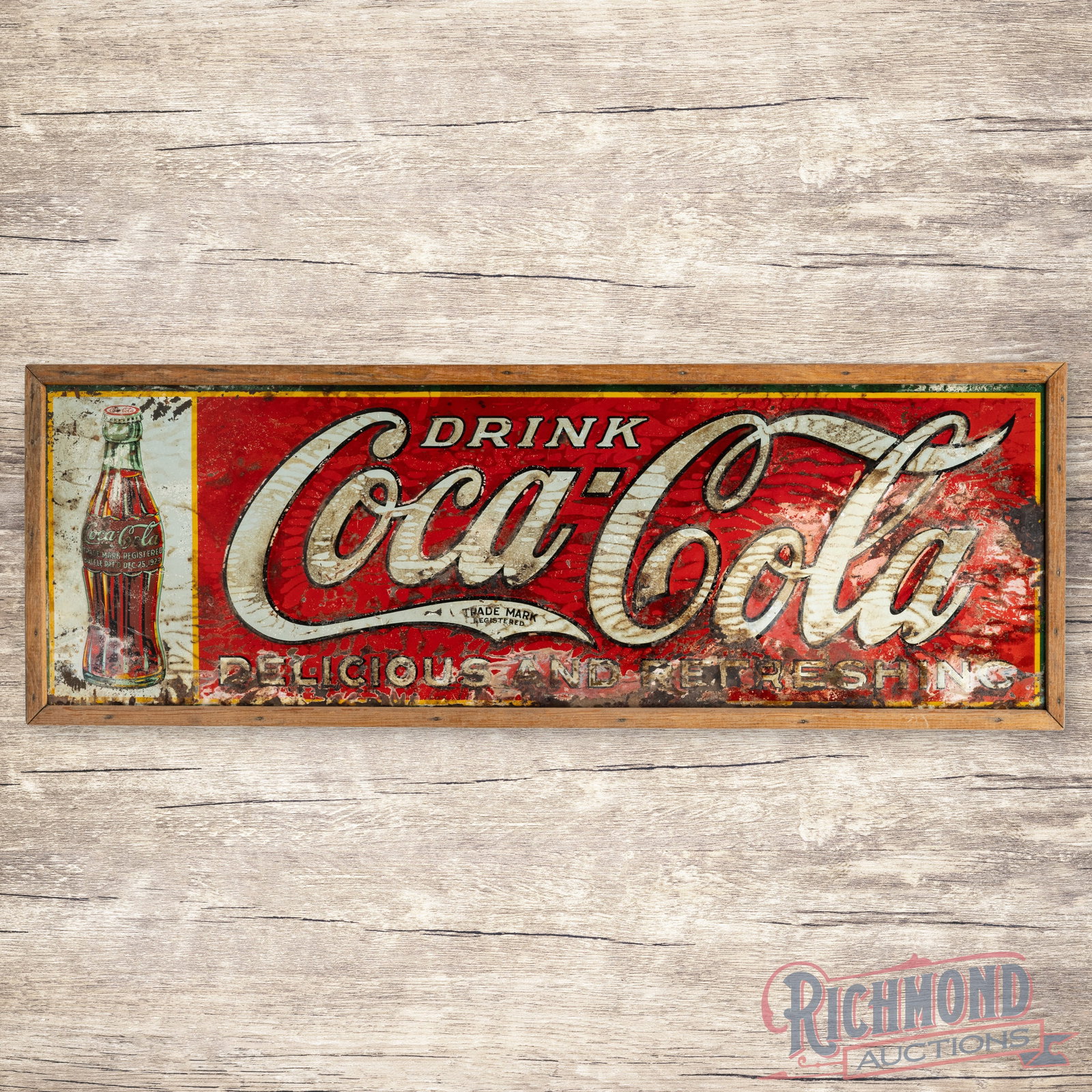 Drink Coca Cola Delicious and Refreshing Emb. Single Sided Tin Sign w/ Bottle (1 of 3)