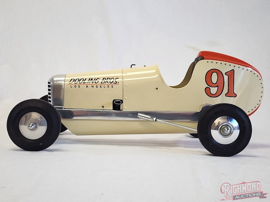 1939 Dooling Mercury Midget Tether Car: The Dooling Mercury Midget was known as the 1st series Front Drive. This is a very special car owned and raced by Ritter-Collins Race Team. Powered by a Dennymite engine and completely restored to a v