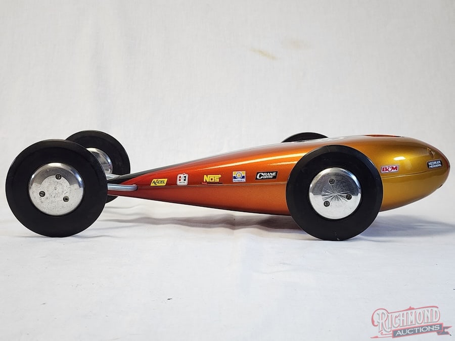 1946-1952 McCoy Racing Car Tether Car: The first car designed by Dick McCoy and produced by the Duro-Matic Corporation was the McCoy Racing Car and commonly known as the Teardrop. This example is non powered and beautifully painted. Ready