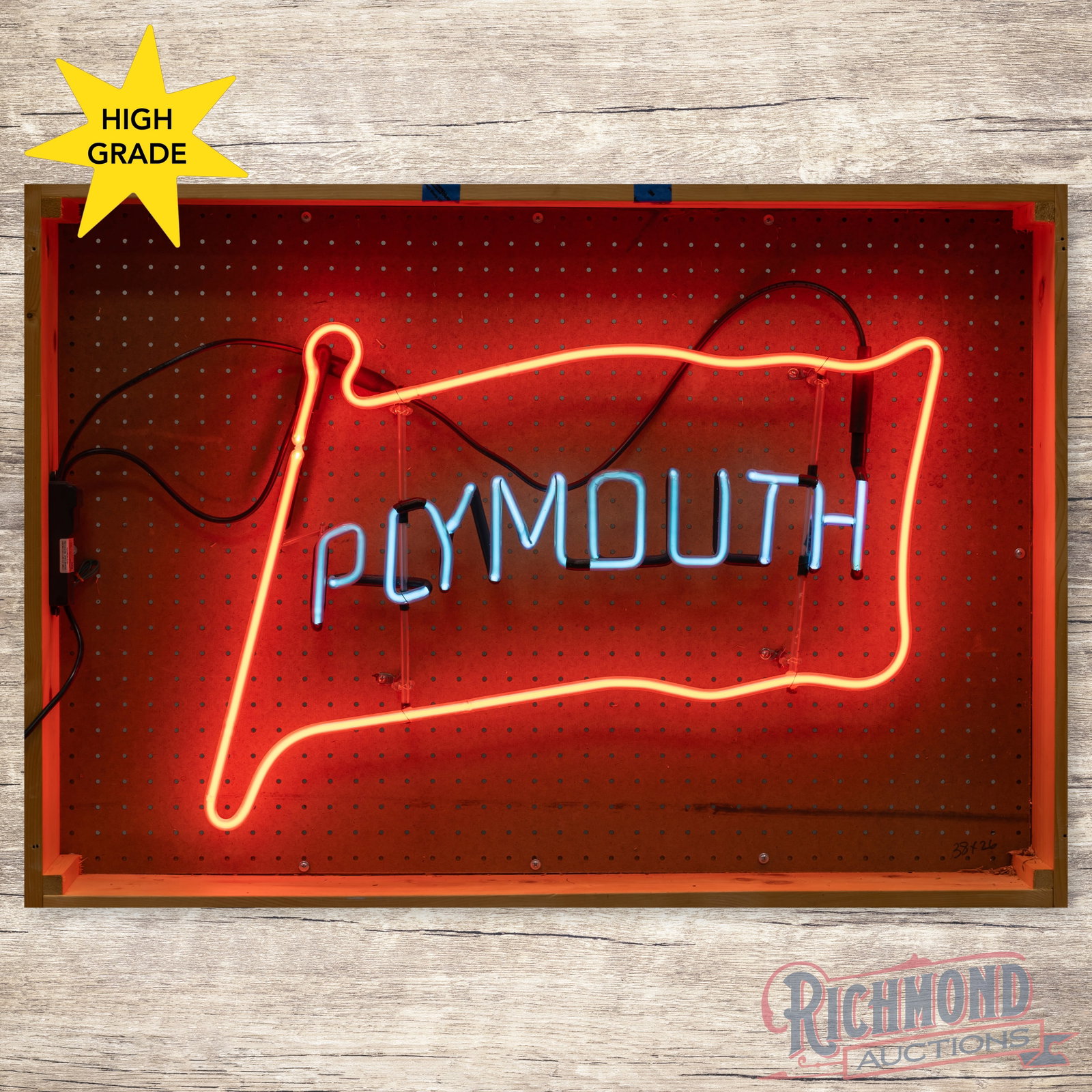Plymouth Automobiles 28" Skeleton Neon Sign "Flag Logo" (1 of 4)