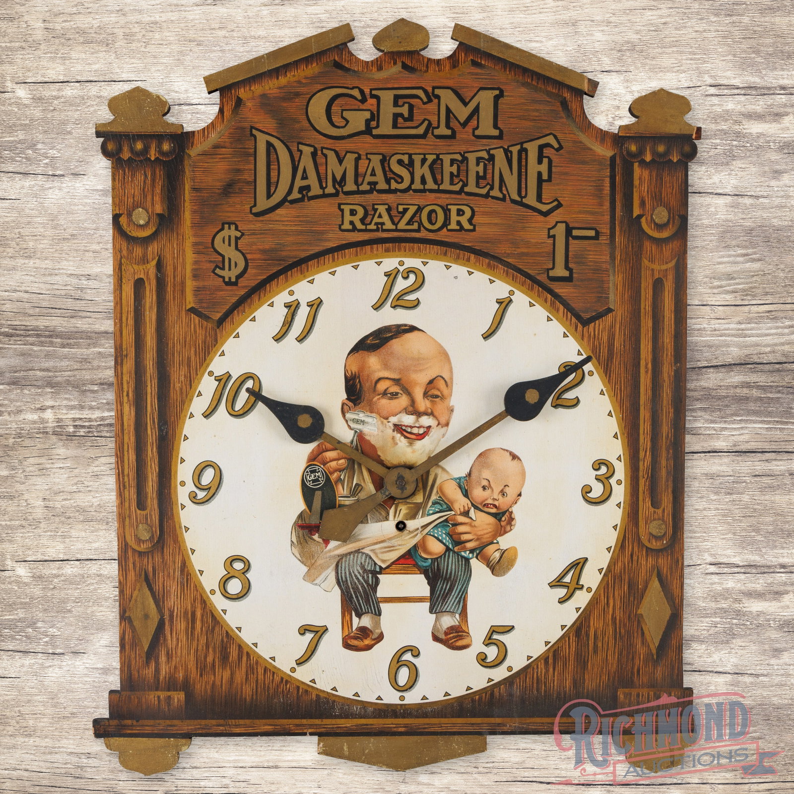 Gem Damaskeene Razor Die Cut Wooden Advertising Clock (1 of 3)