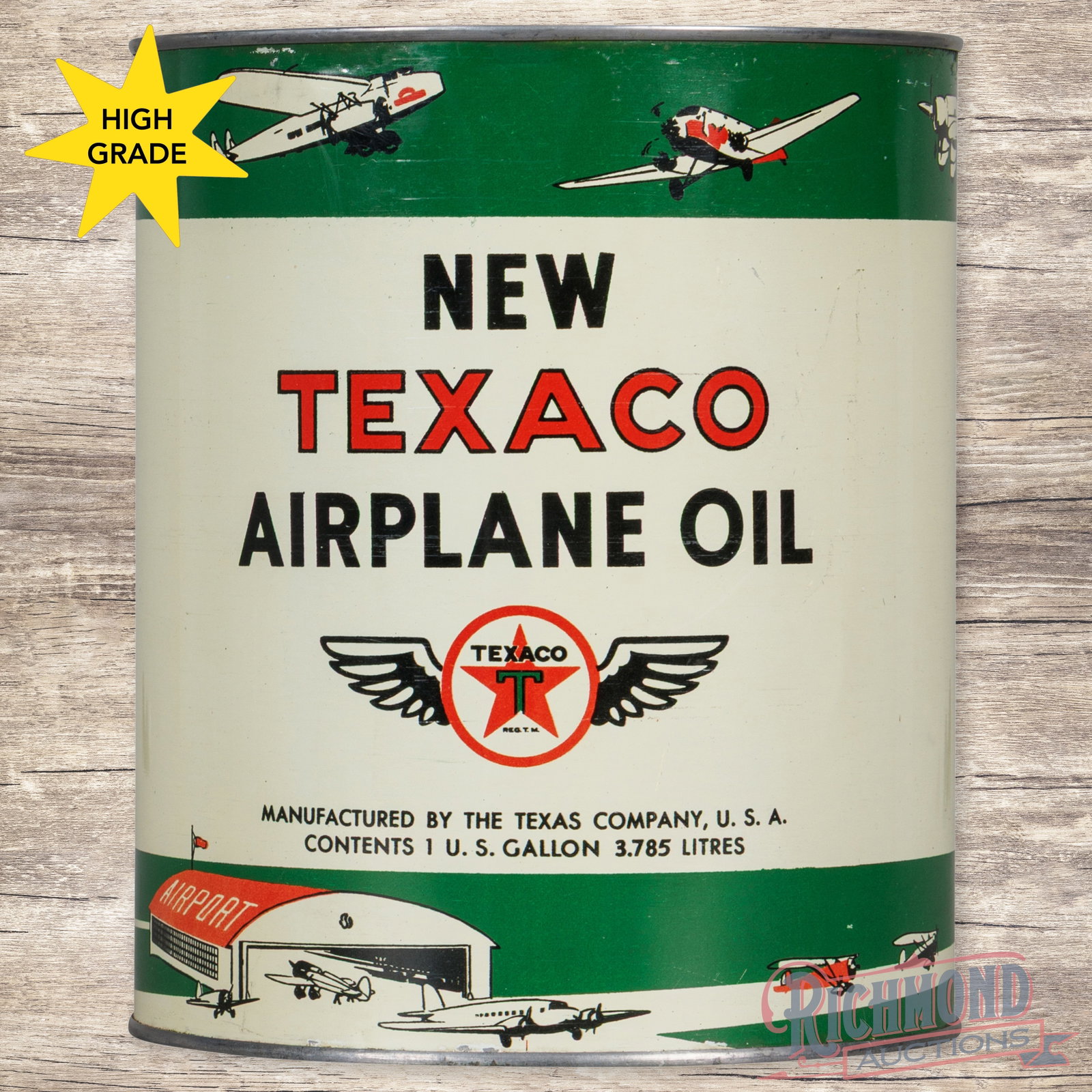 RARE NOS New Texaco Airplane Oil Metal Gallon Can FULL (1 of 4)