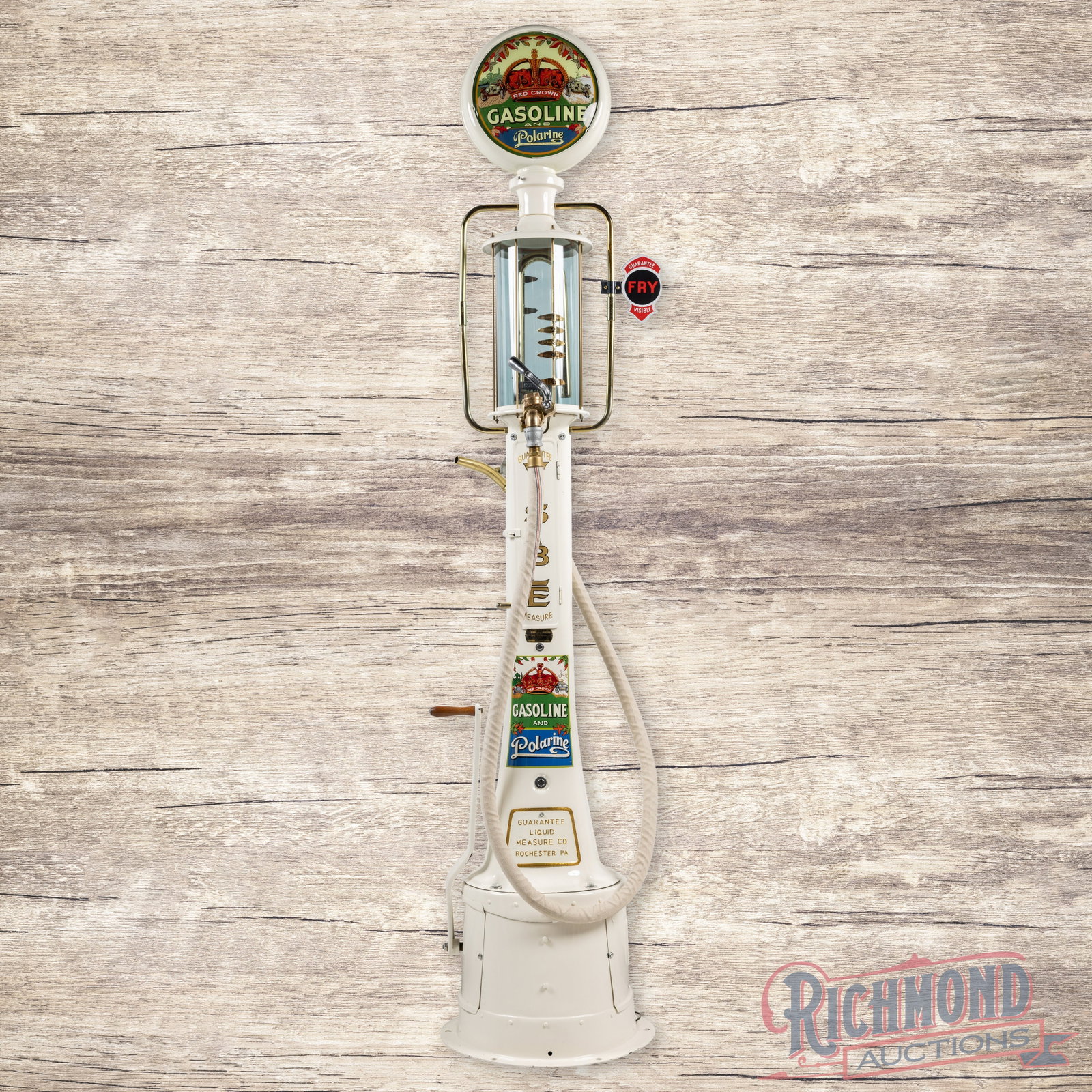 Guarantee Fry Model #17 Five Gallon Visible Gas Pump Professionally Restored Red Crown Polarine (1 of 5)