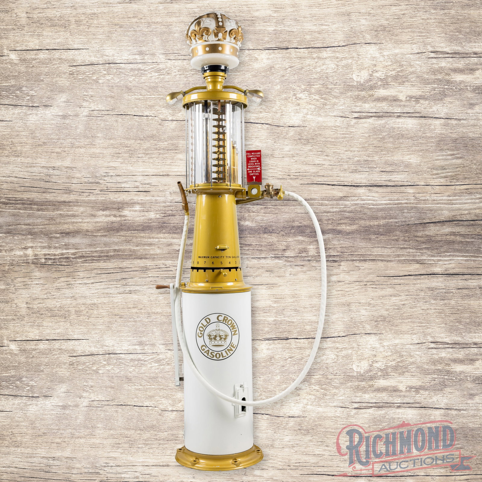 Correct Measure Ten Gallon Visible Gas Pump Professionally Restored "Pipe Organ" Gold Crown Gasoline (1 of 5)