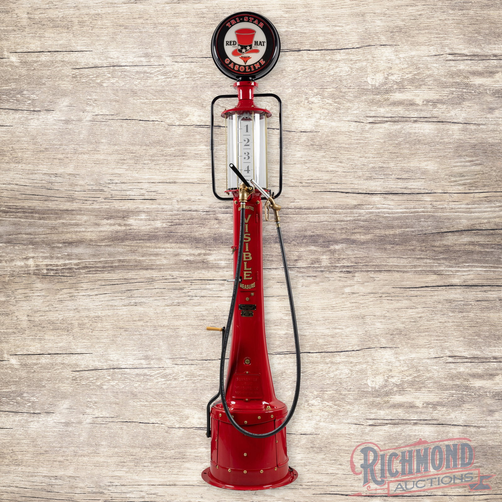 Guarantee Fry Model #17 5 Gallon Visible Gas Pump Professionally Restored Tri Star Red Hat Gasoline (1 of 5)