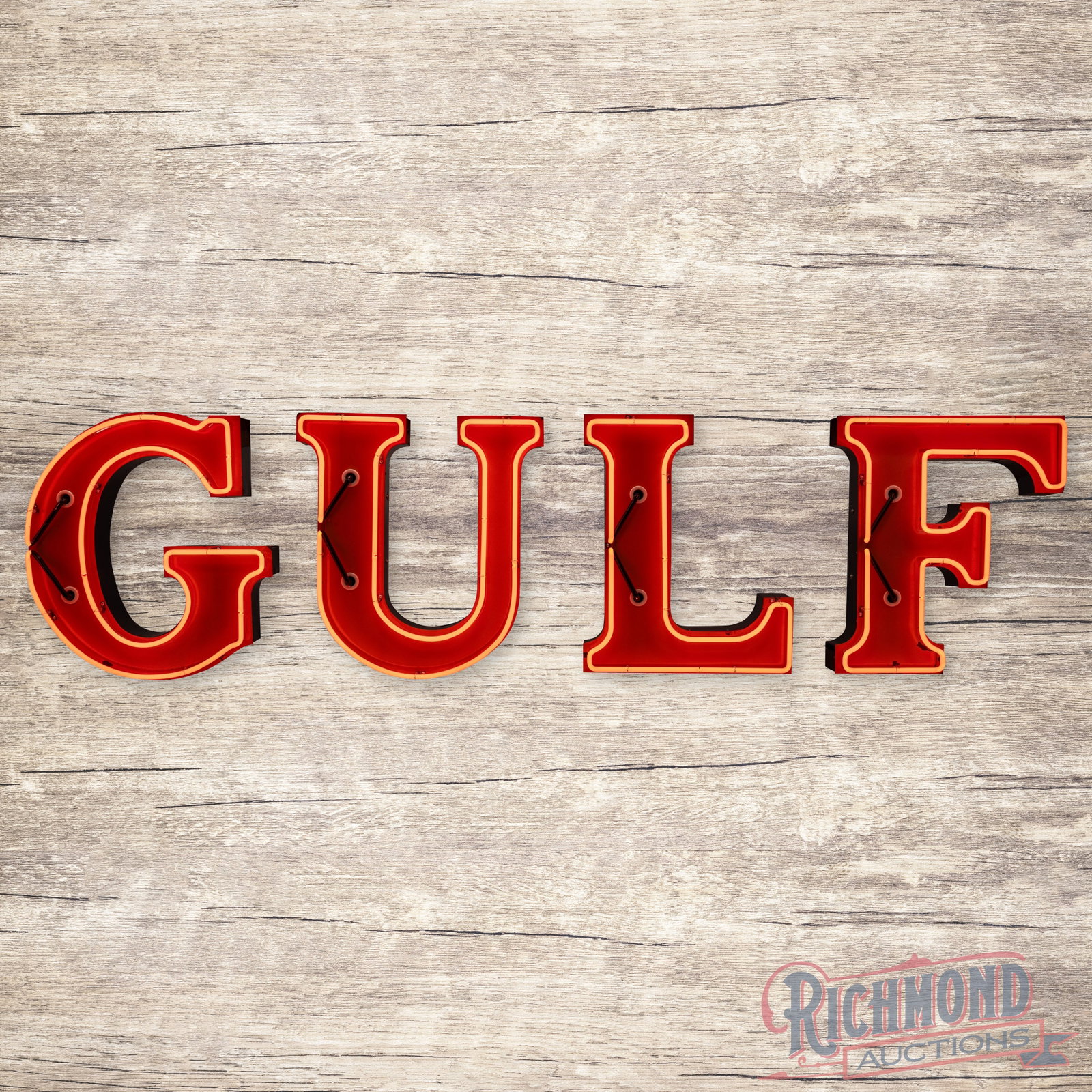Gulf Gasoline Service Station Emb. Die Cut Single Sided Porcelain Factory Neon Letter Sign (1 of 4)