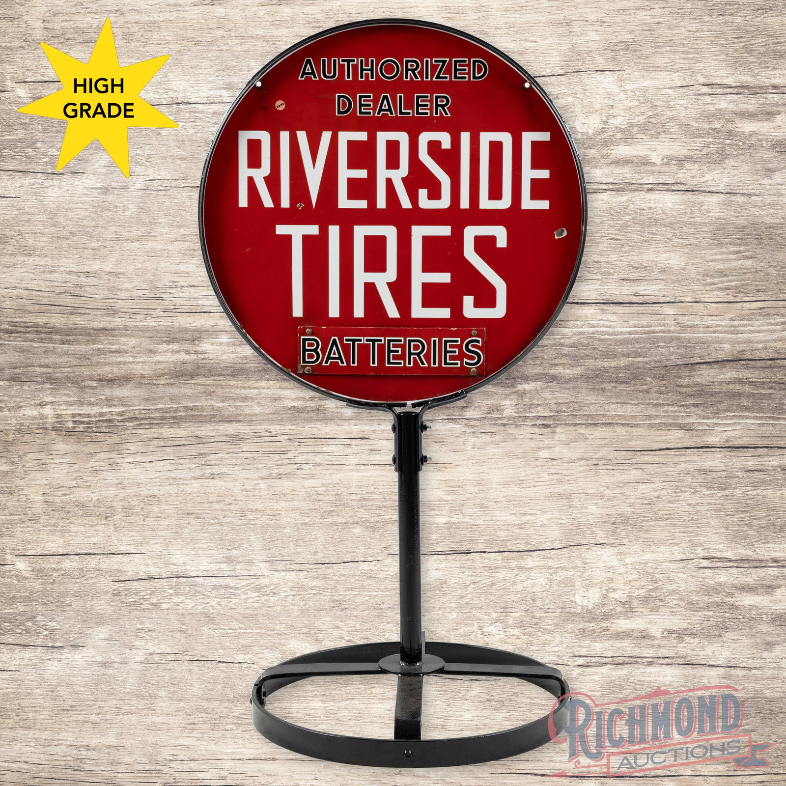 Riverside Tires Batteries Authorized Dealer 30" Double Sided Porcelain Curb Sign (1 of 3)