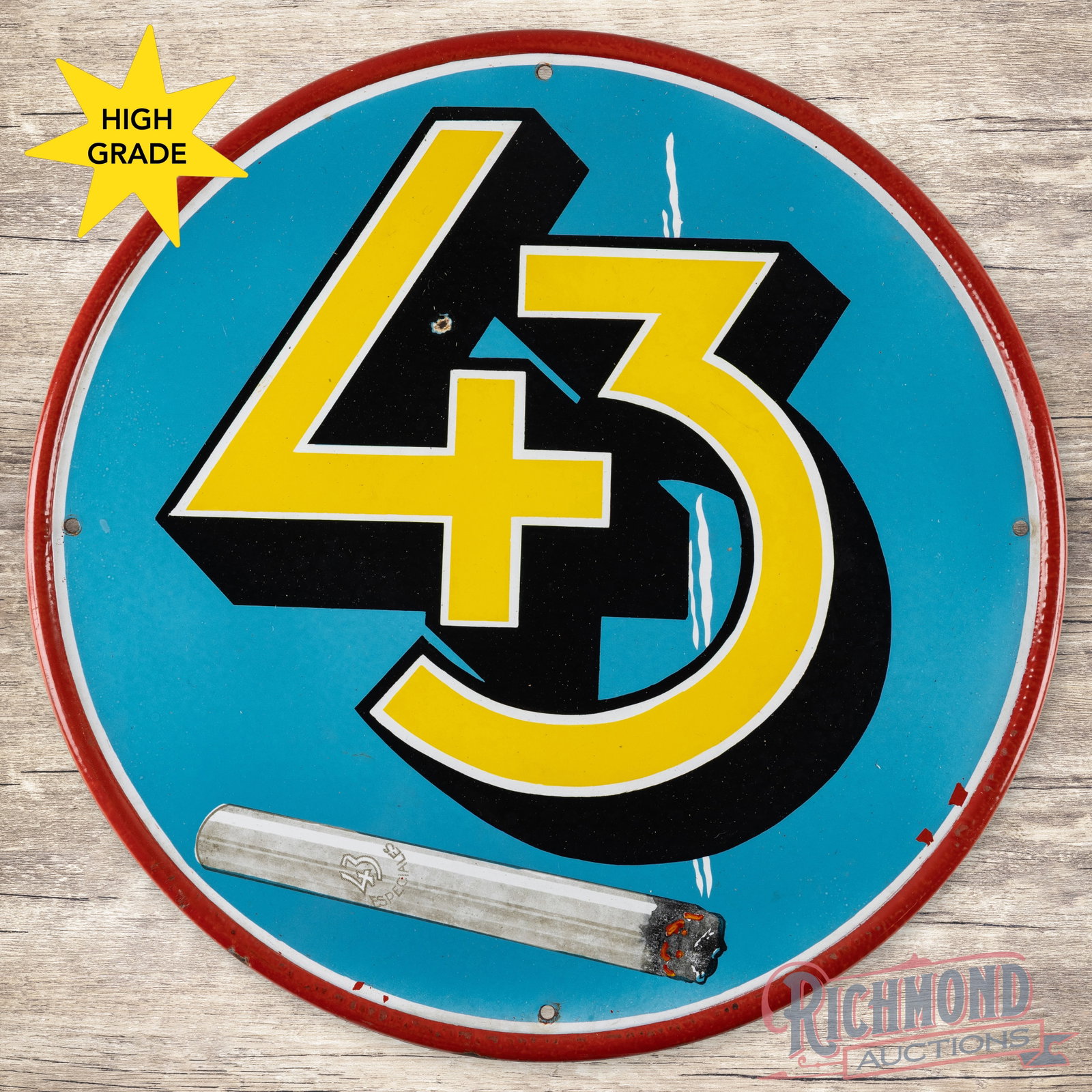 43 Cigarettes Single Sided Porcelain Sign with rolled edge (1 of 3)