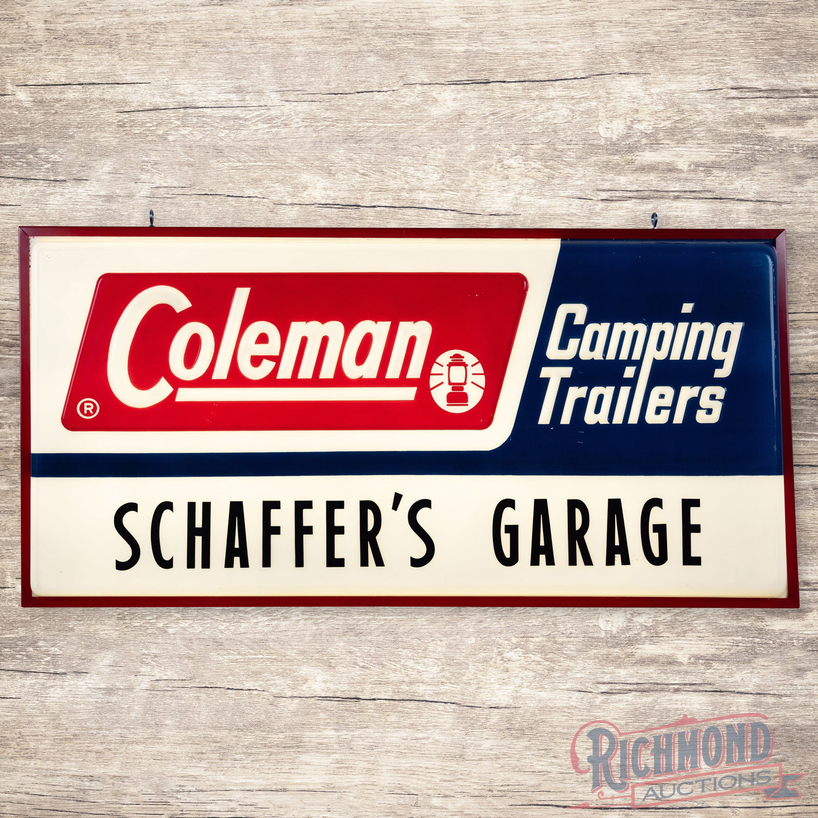 Coleman Camping Trailers Schaffer's Garage 6' Emb. Plastic Lighted Sign (1 of 4)