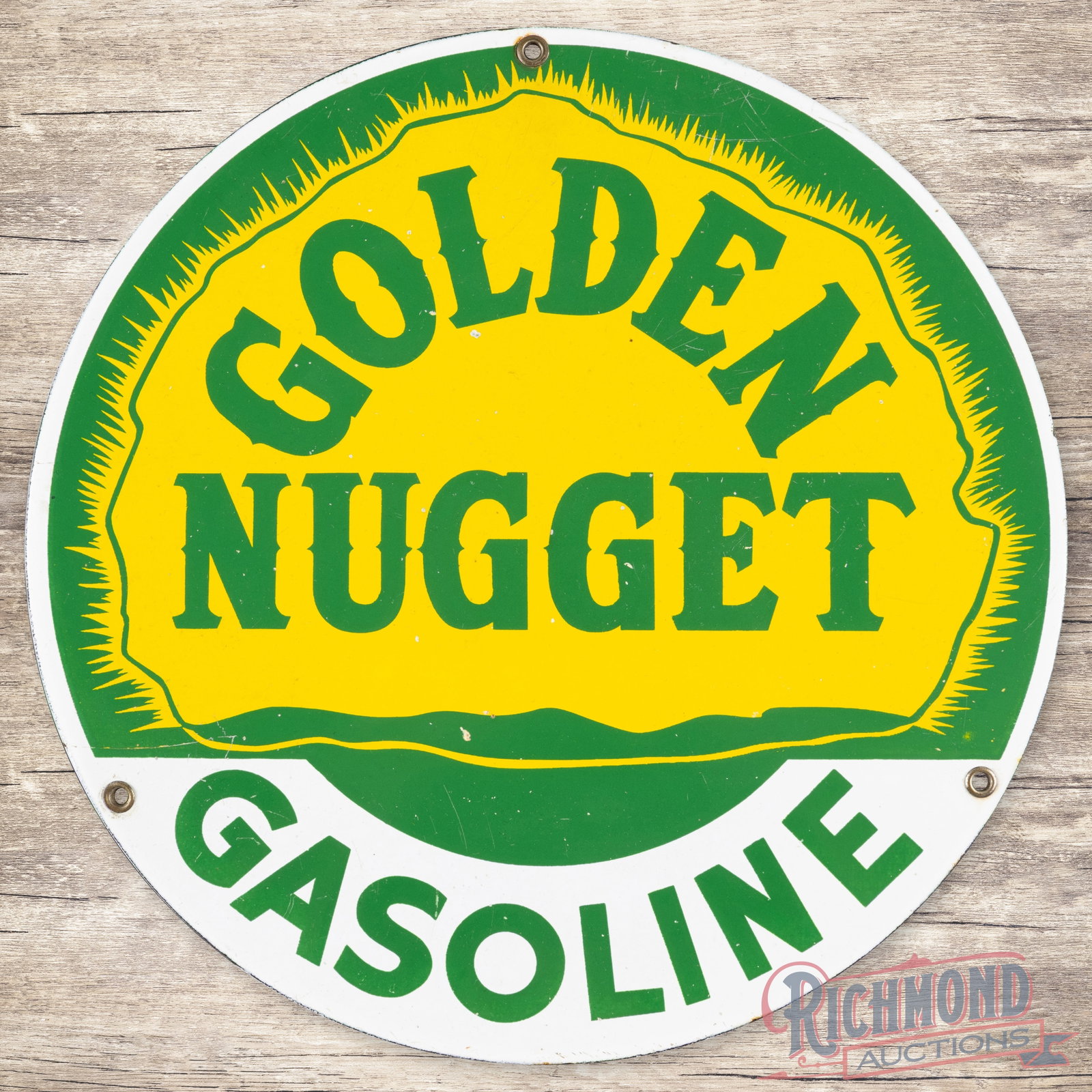 Golden Nugget Gasoline Single Sided Porcelain Pump Plate Sign (1 of 3)