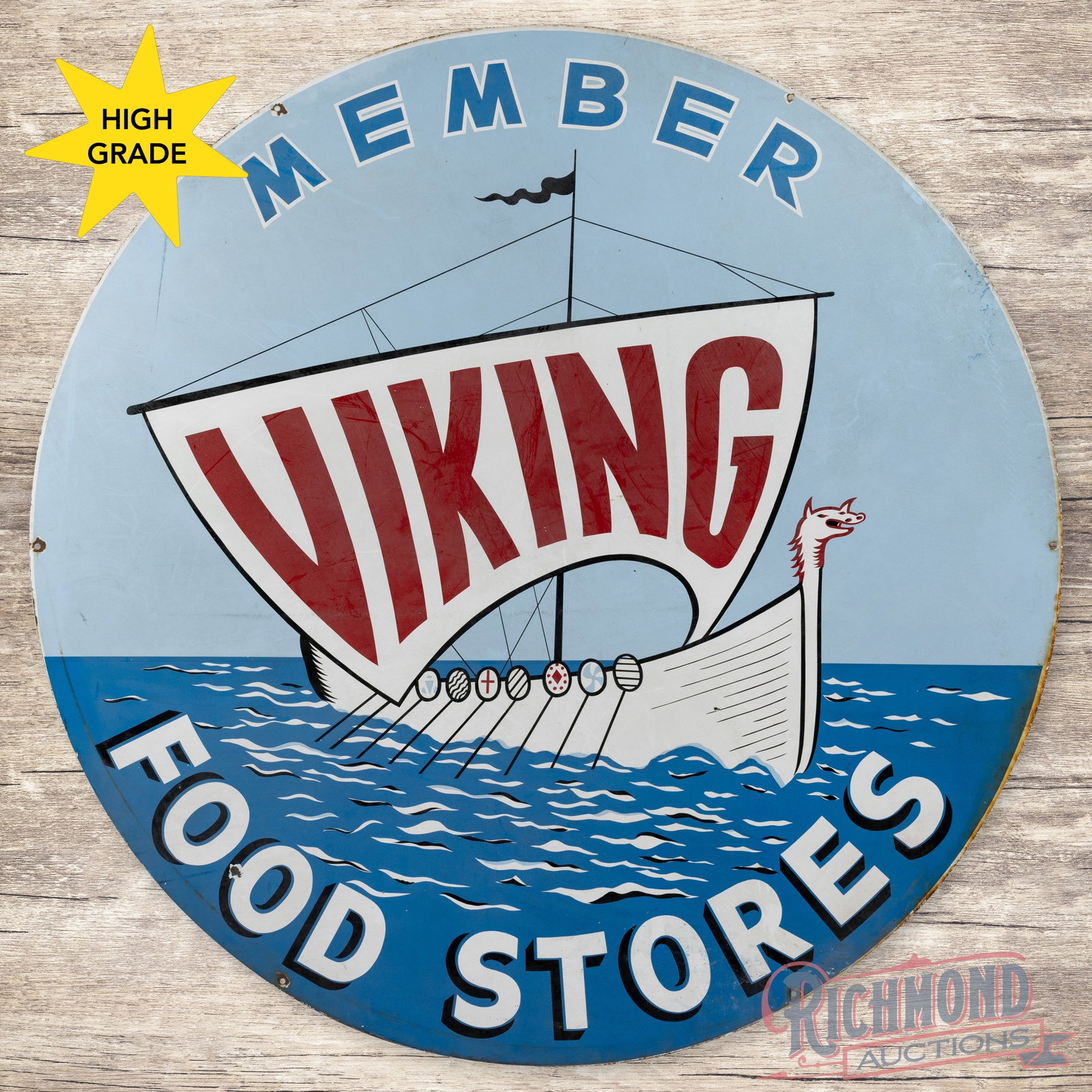 Viking Food Stores 6' Single Sided Porcelain Sign w/ Ship Logo (1 of 3)