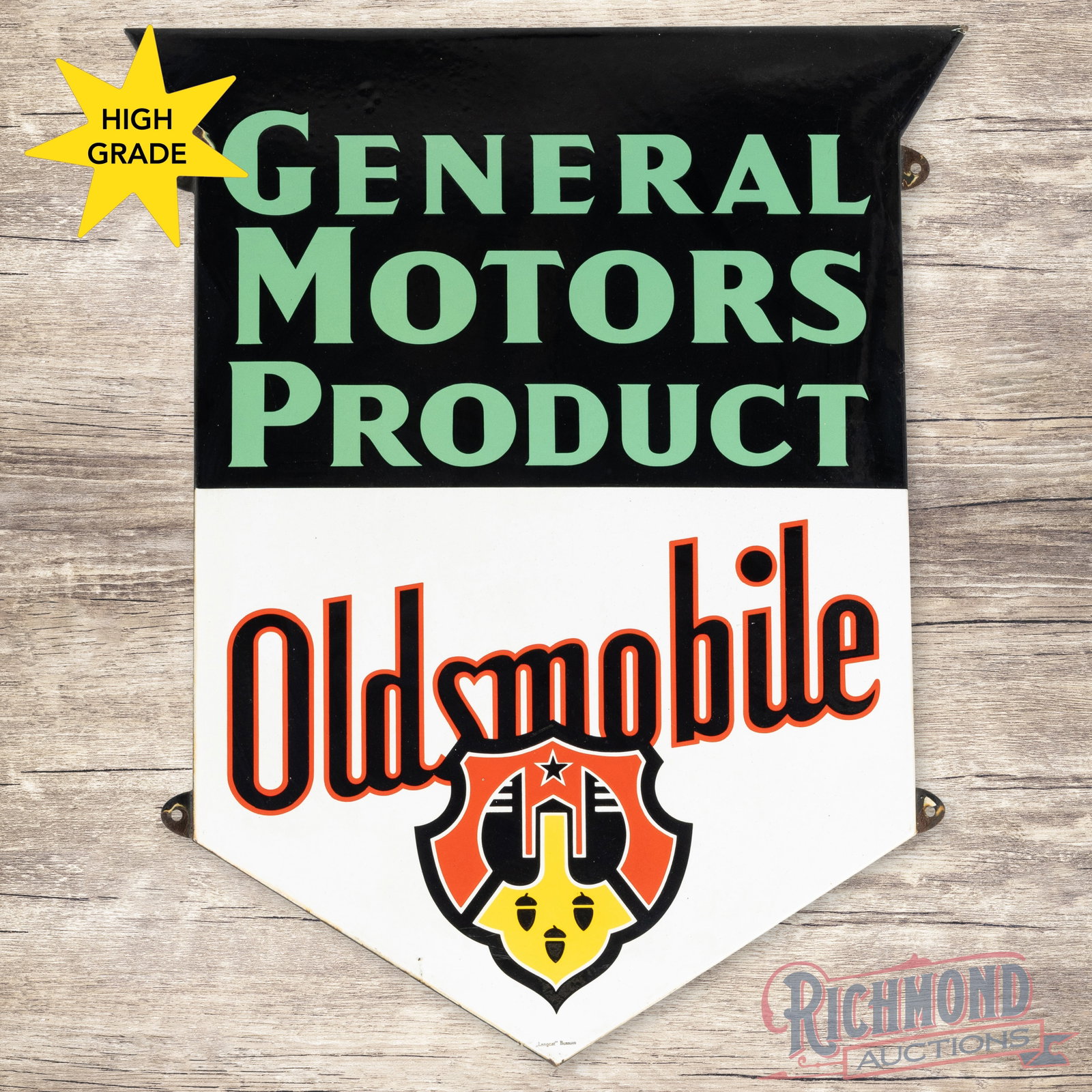 Oldsmobile General Motors Product Die Cut Single Sided Porcelain Logo Shield Sign (1 of 3)