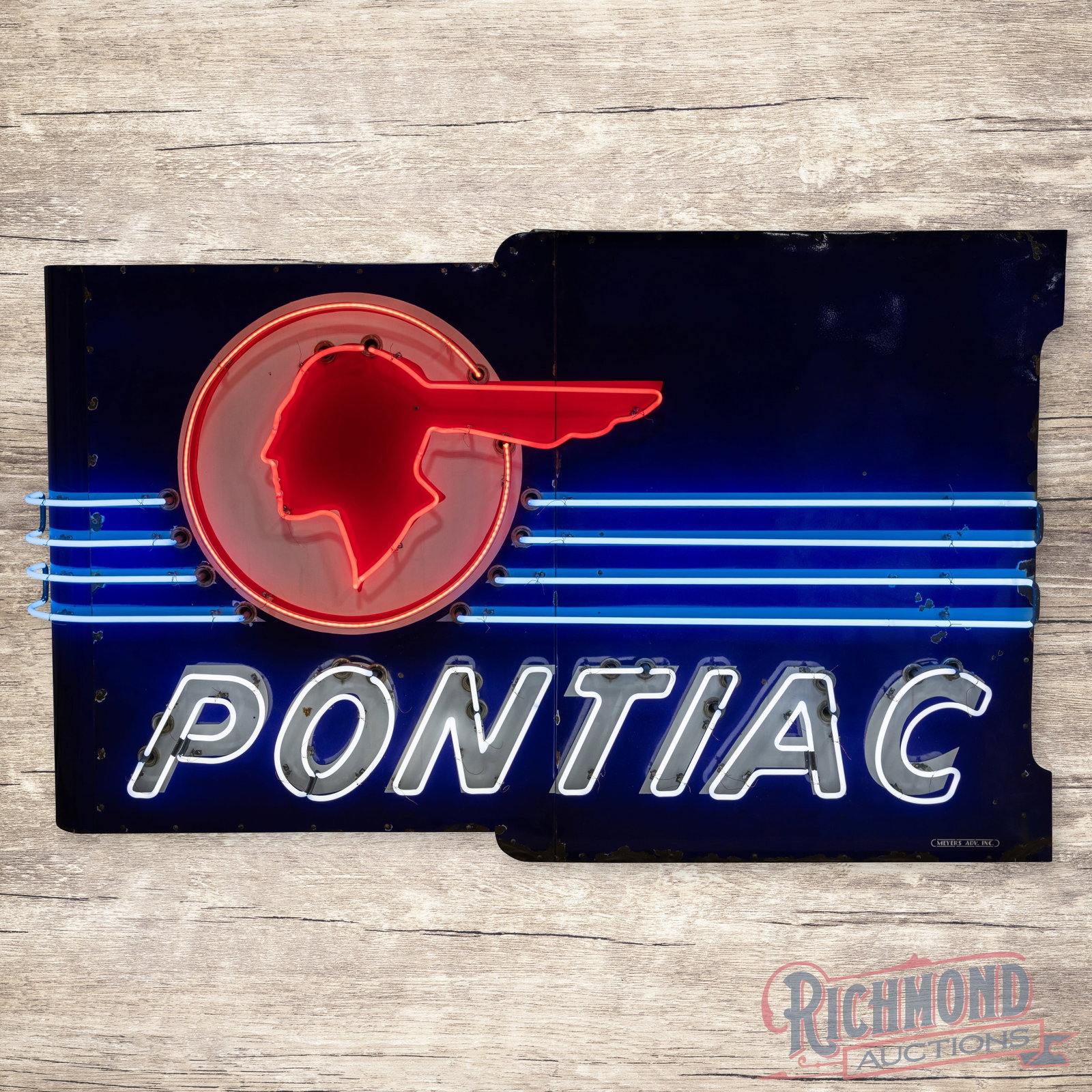Large Pontiac Single Sided Porcelain 94" Factory Neon Sign with bullnose (1 of 4)