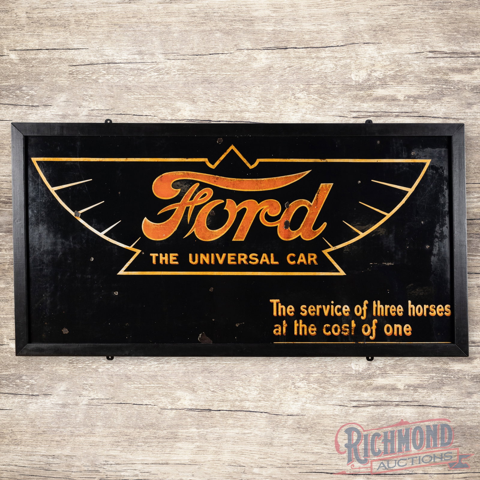 Scarce Ford The Universal Car 8' Single Sided Porcelain Sign w/ Thunderbird Logo (1 of 3)