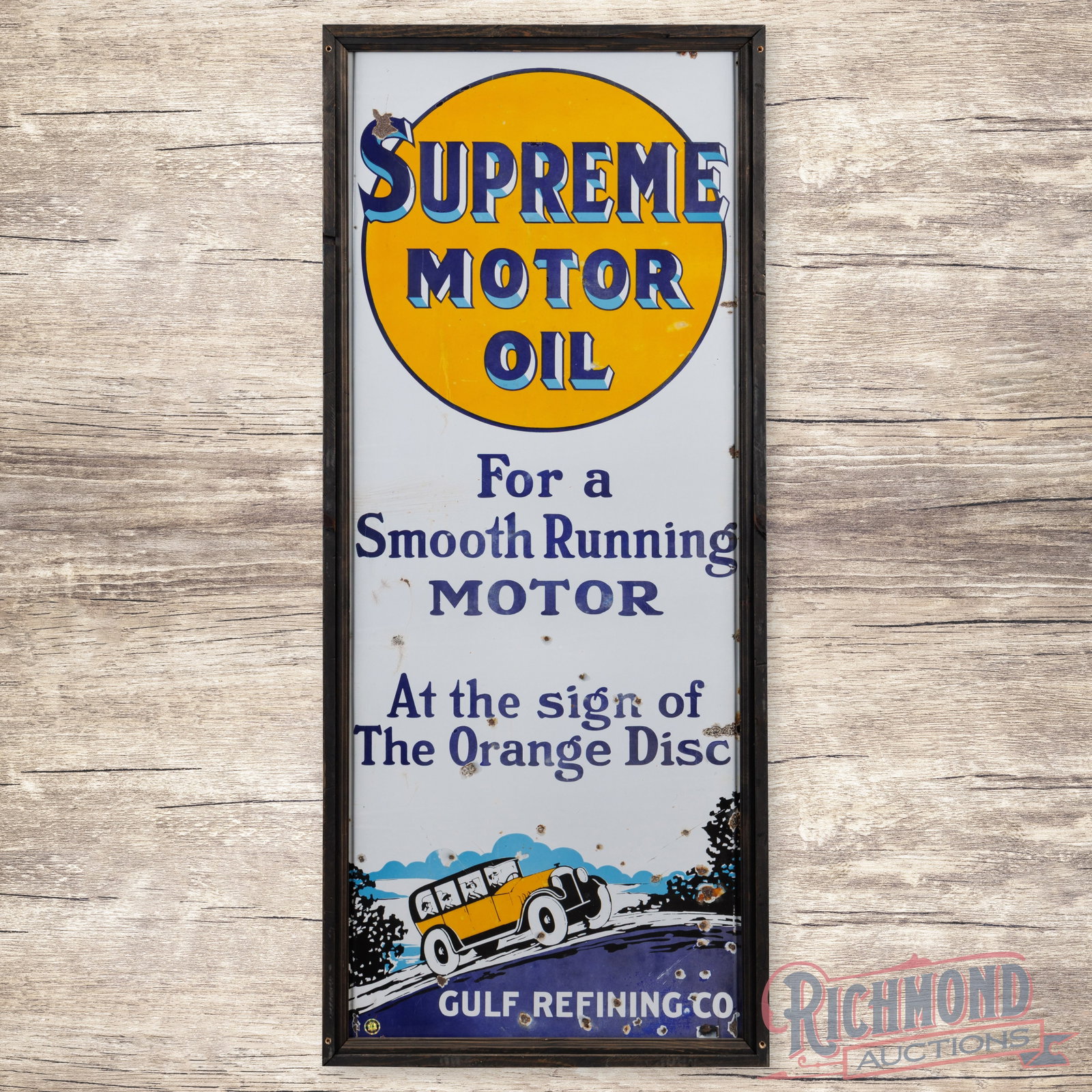 Gulf Supreme Motor Oil "For a Smooth Running Motor" Single Sided Porcelain Lighthouse Sign (1 of 3)