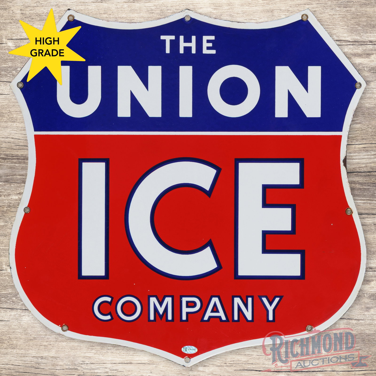 The Union Ice Company 17" Single Sided Porcelain Die Cut Shield Sign (1 of 3)
