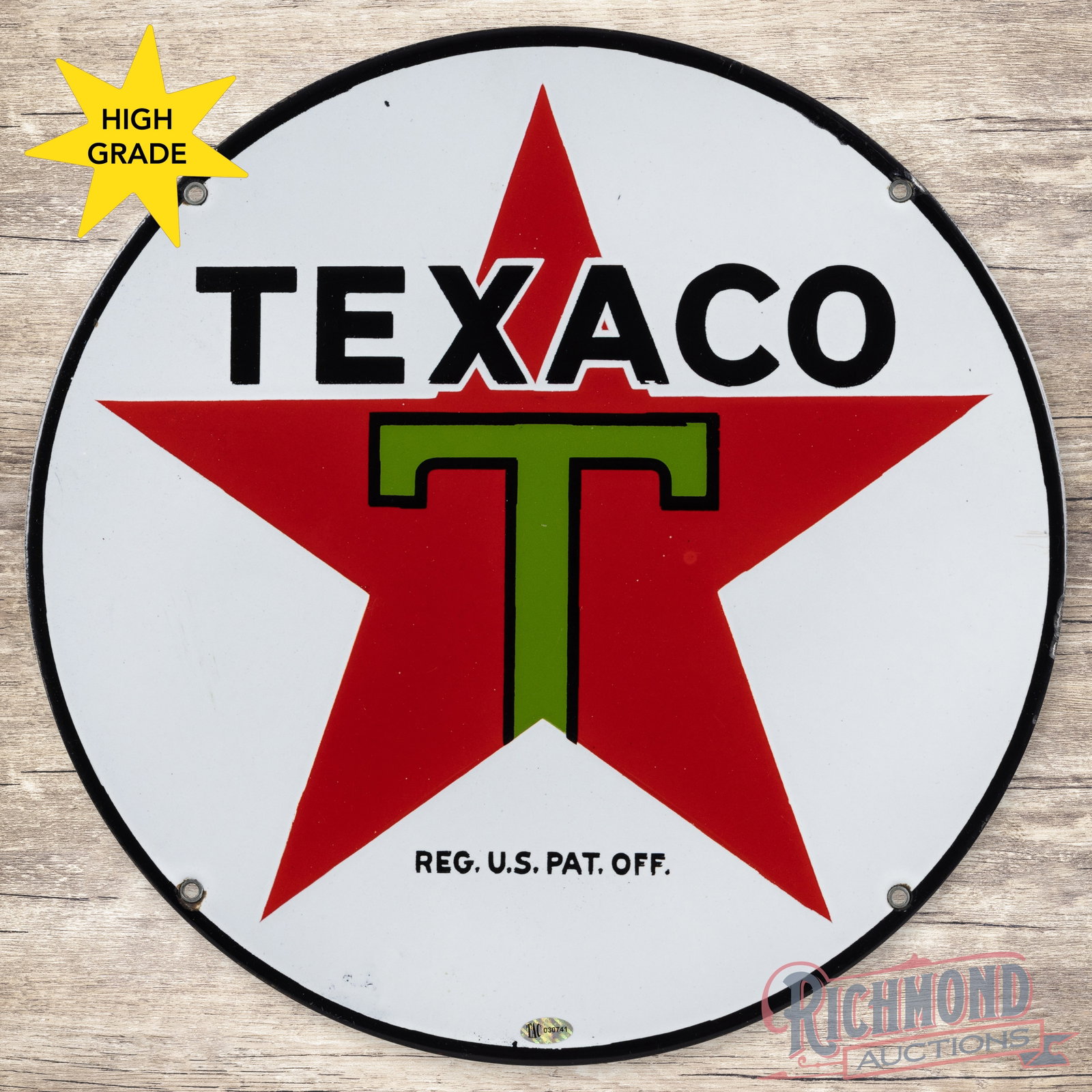 Texaco 15" Single Sided Porcelain Sign "Black T" (1 of 3)
