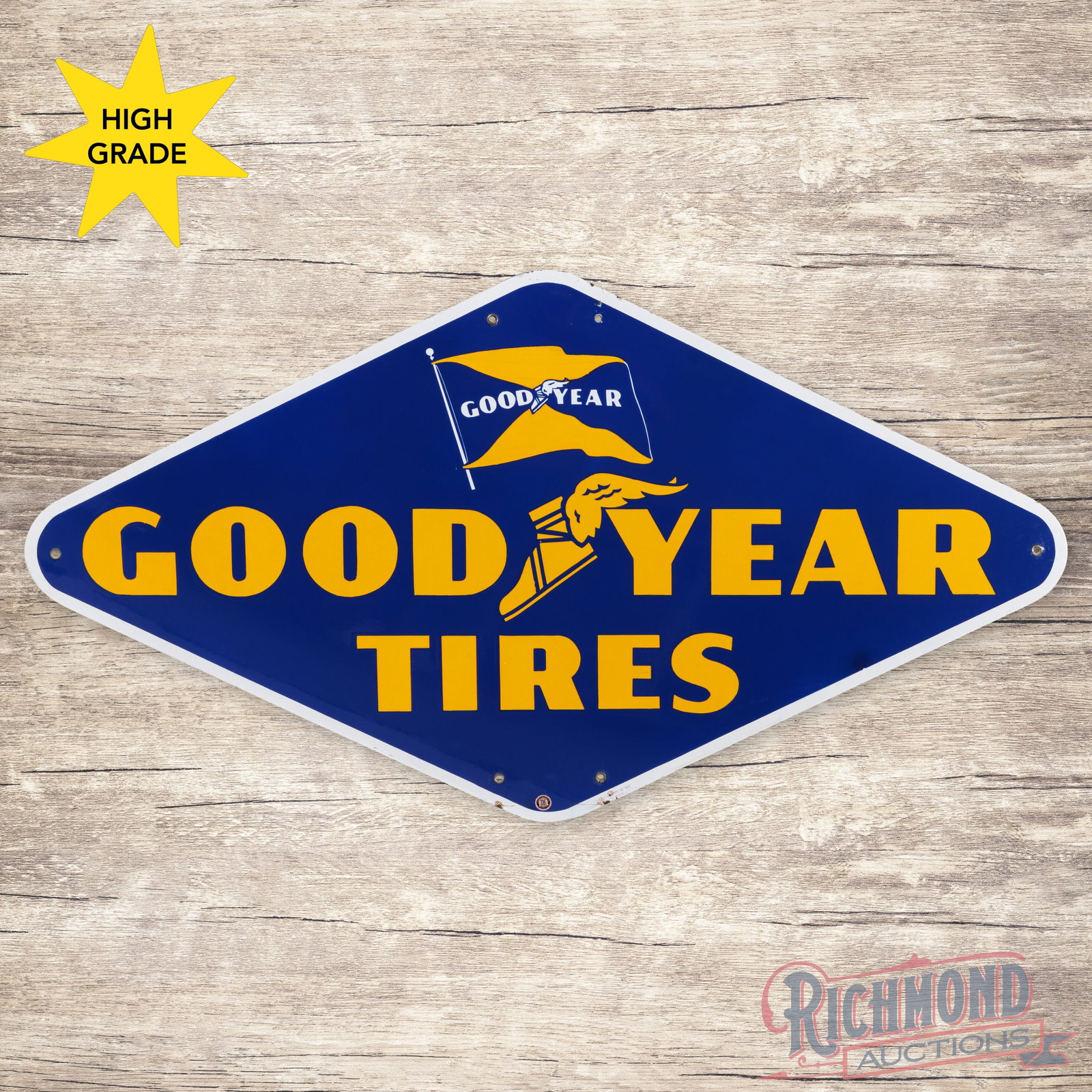 Goodyear Tires 5' Single Sided Porcelain Sign w/ Wingfoot & Flag Logos (1 of 3)