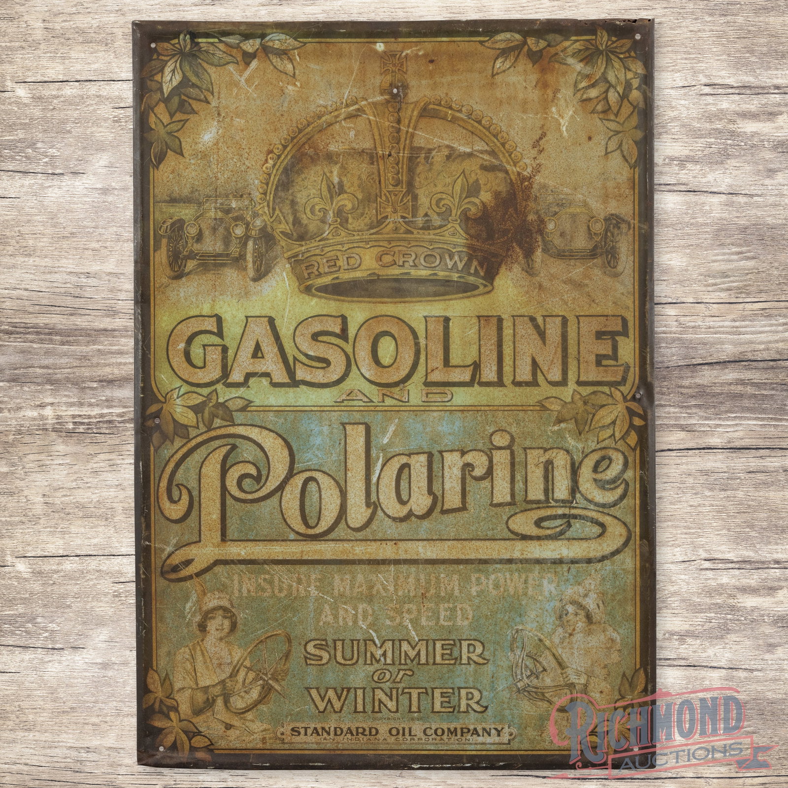Red Crown Gasoline Polarine Motor Oil "Summer or Winter" Single Sided Tin Sign (1 of 3)