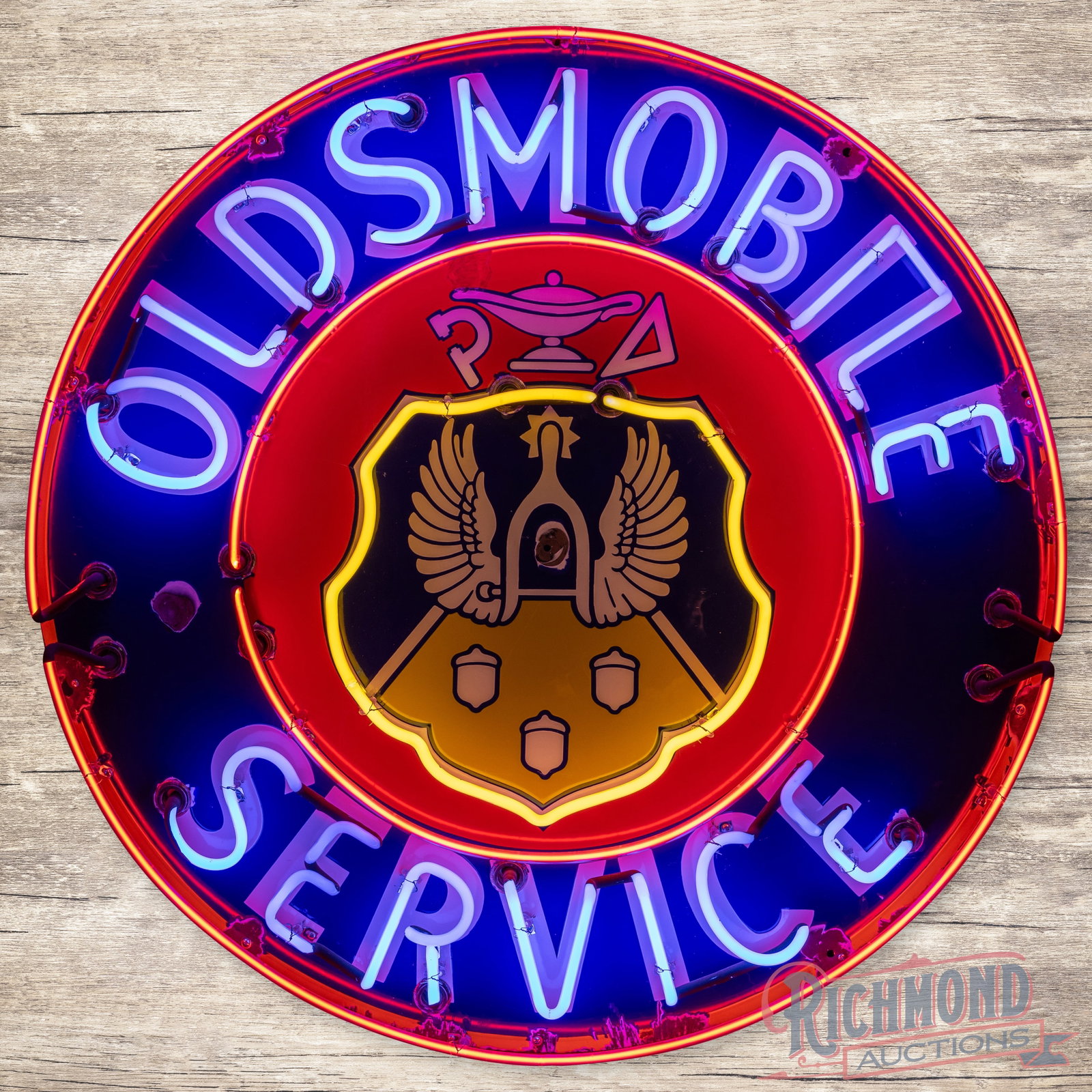 Oldsmobile Service 42" Single Sided Porcelain Neon Sign "Crest Logo" (1 of 4)