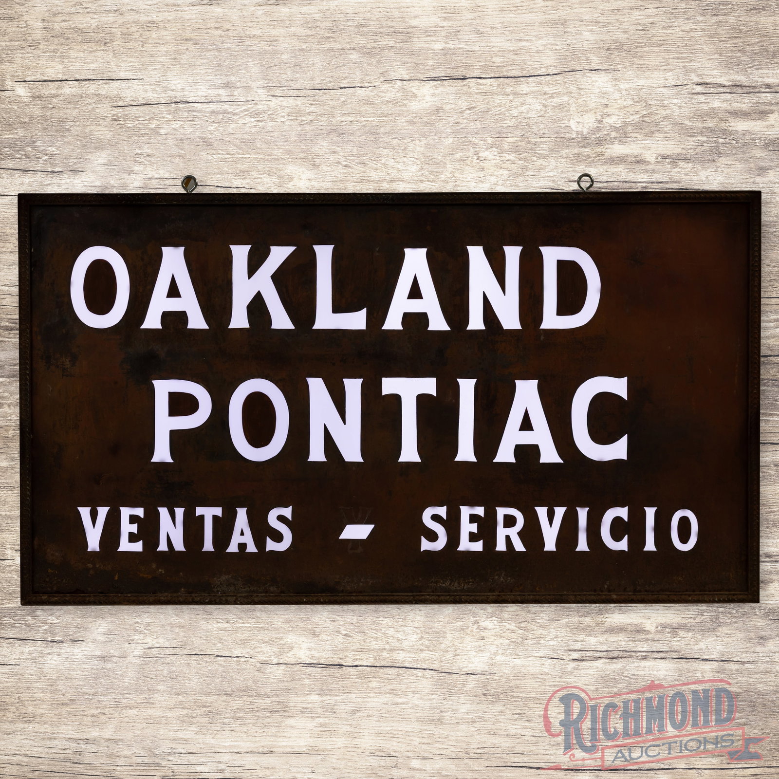 Oakland Pontiac Sales & Service 6' Single Sided Tin Lighted Milk Glass Sign (1 of 4)
