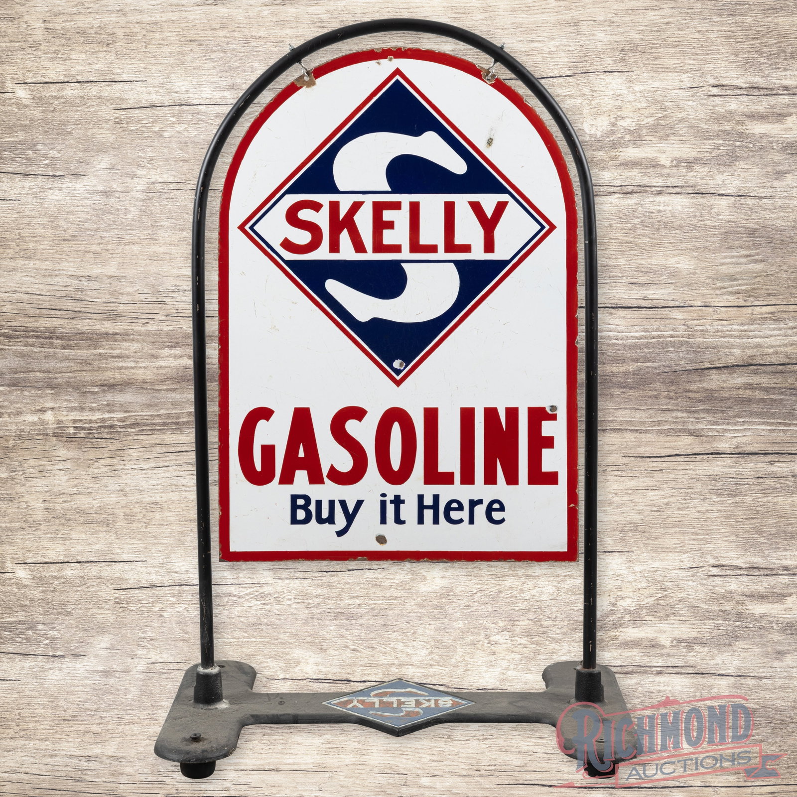 Skelly Tagolene Oils & Grease Double Sided Porcelain Tombstone Sign w/ Base (1 of 3)