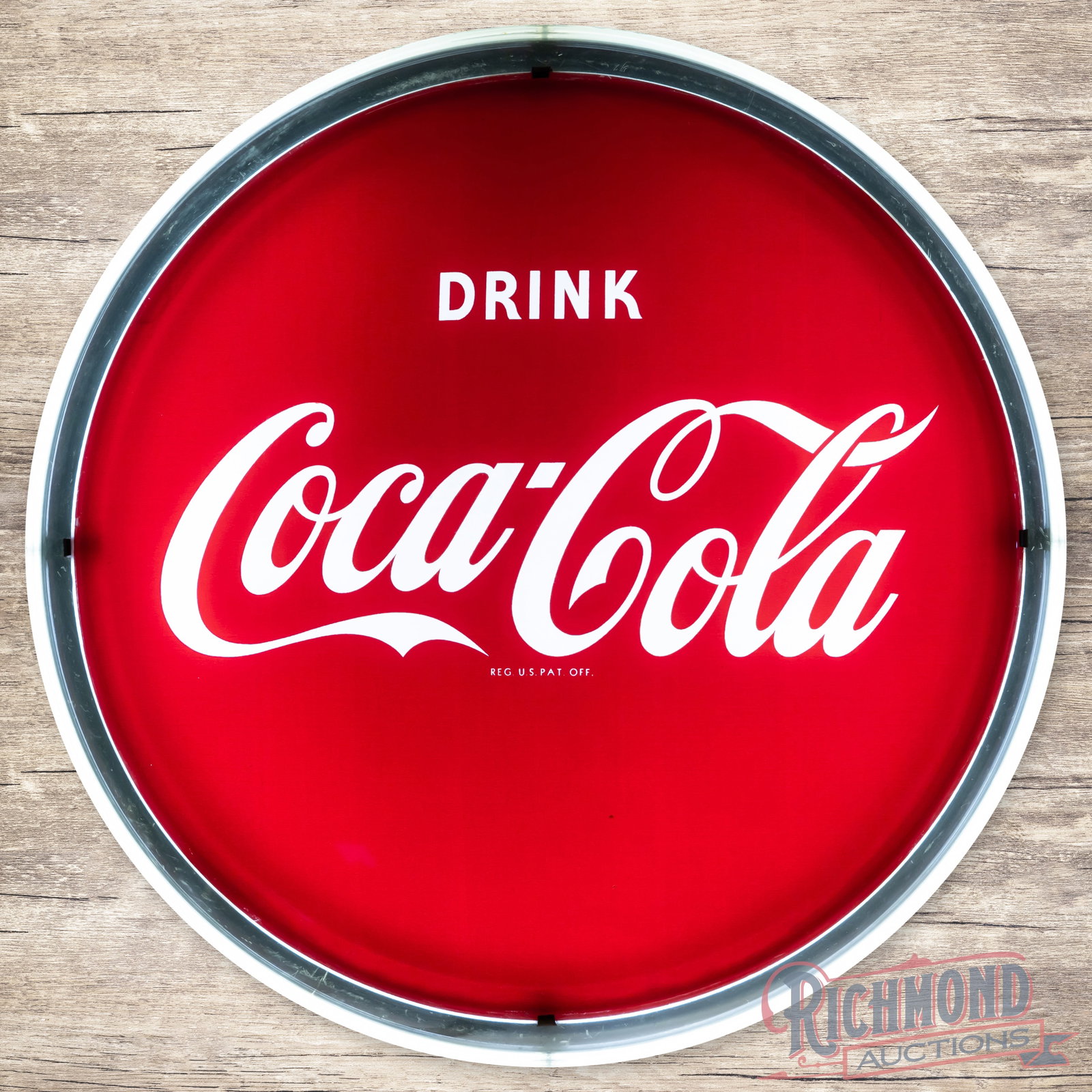 Drink Coca Cola 16" Neon Products Lighted Sign w/ Halo: Neon Products, Inc., 16" internally lighted Coke plastic sign with the factory metal can works properly. The display has minor surface wear with factory imperfections along the lower edge of the red p
