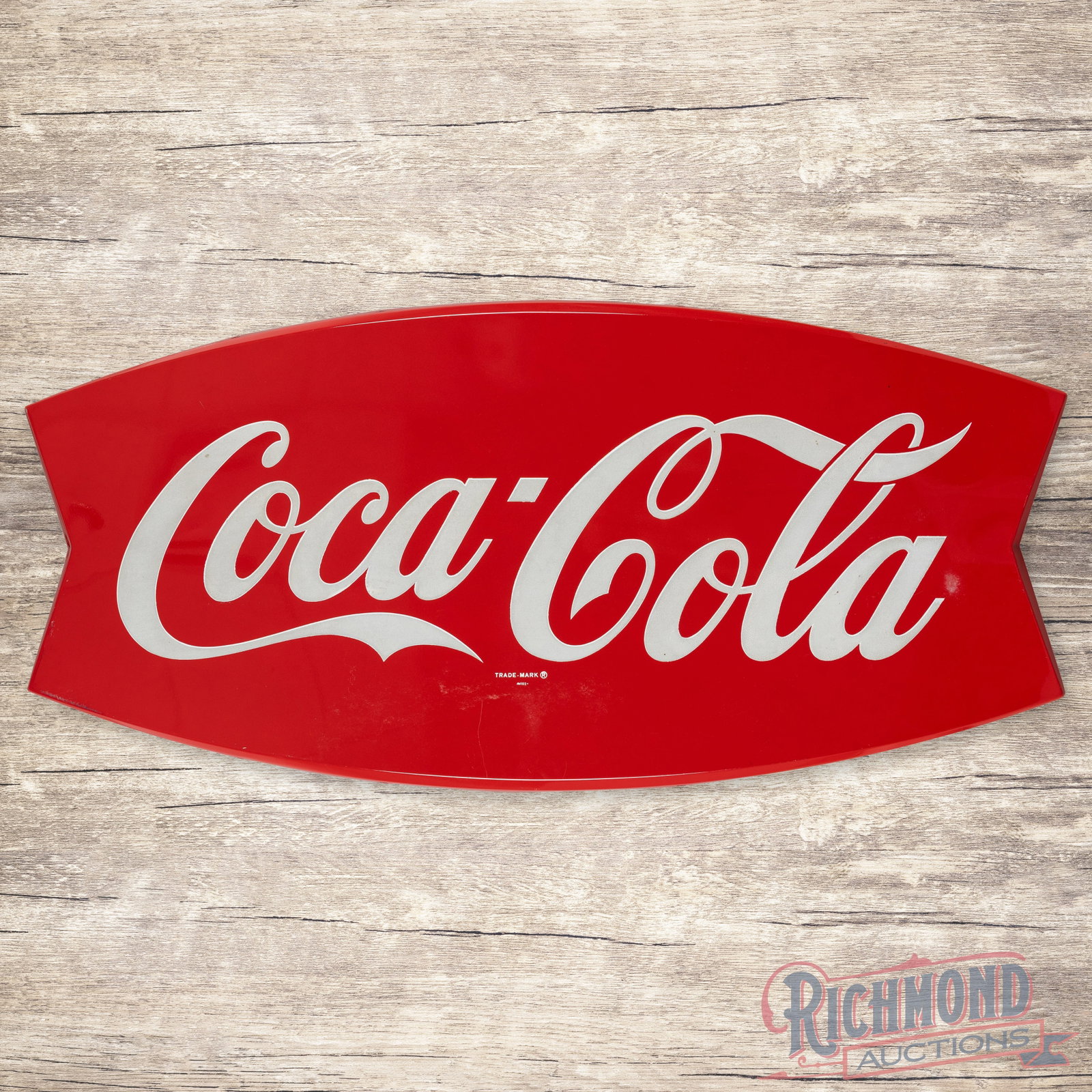 Coca Cola 42" Single Sided Tin Convex Fishtail Sign w/ Reflective Lettering (1 of 3)