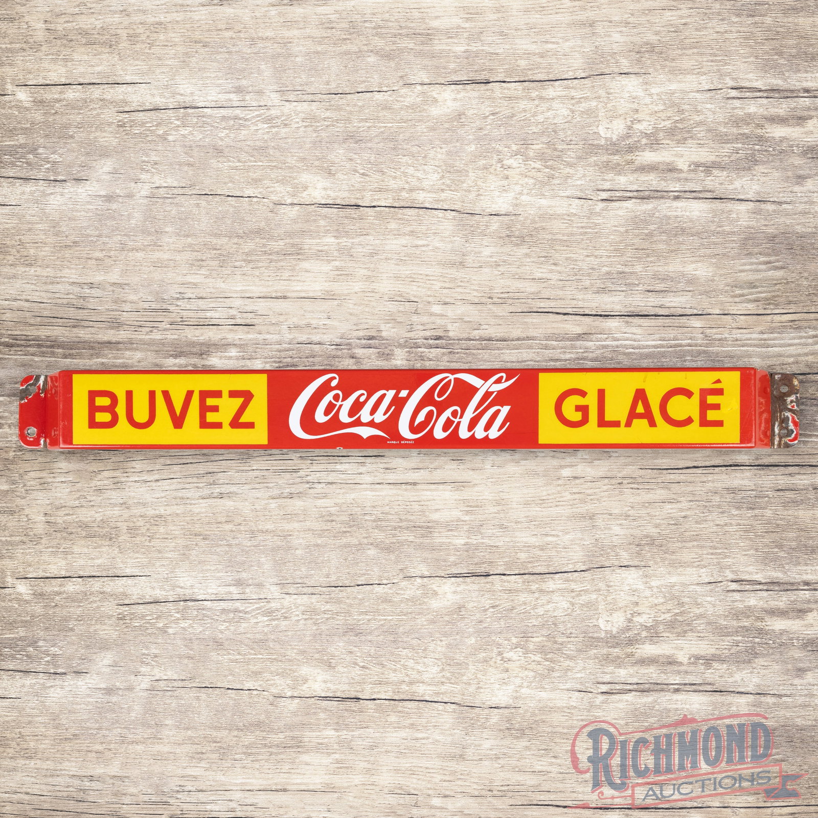 1959 Buvez Coca Cola Glace' Single Sided Porcelain Door Push Bar Sign (1 of 3)