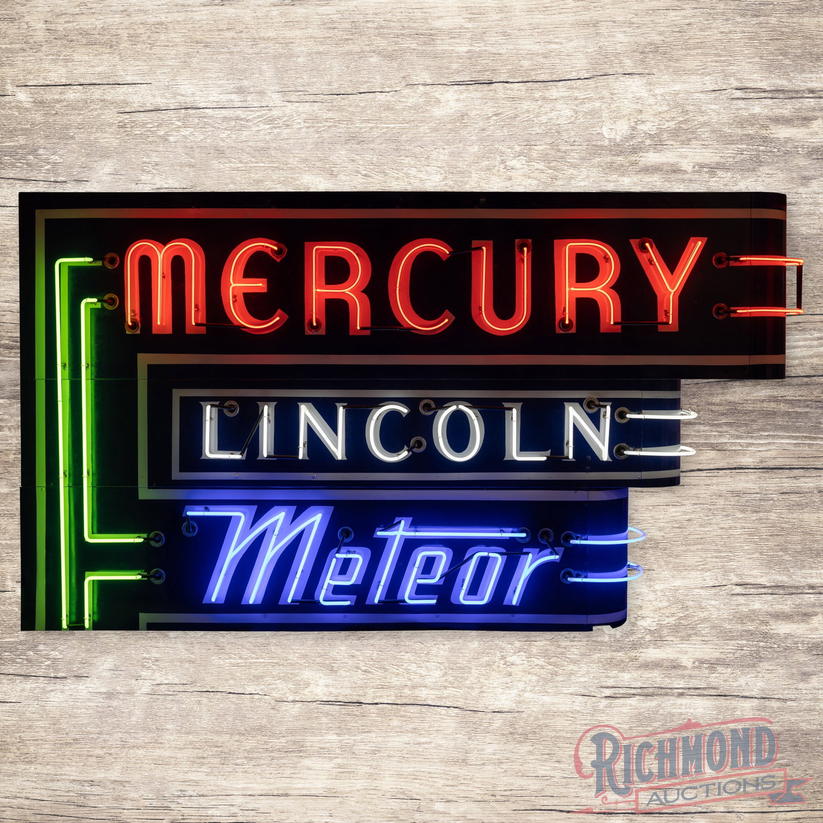 Outstanding Mercury Lincoln Meteor 9' Double Sided Tin Factory Neon Sign (1 of 5)