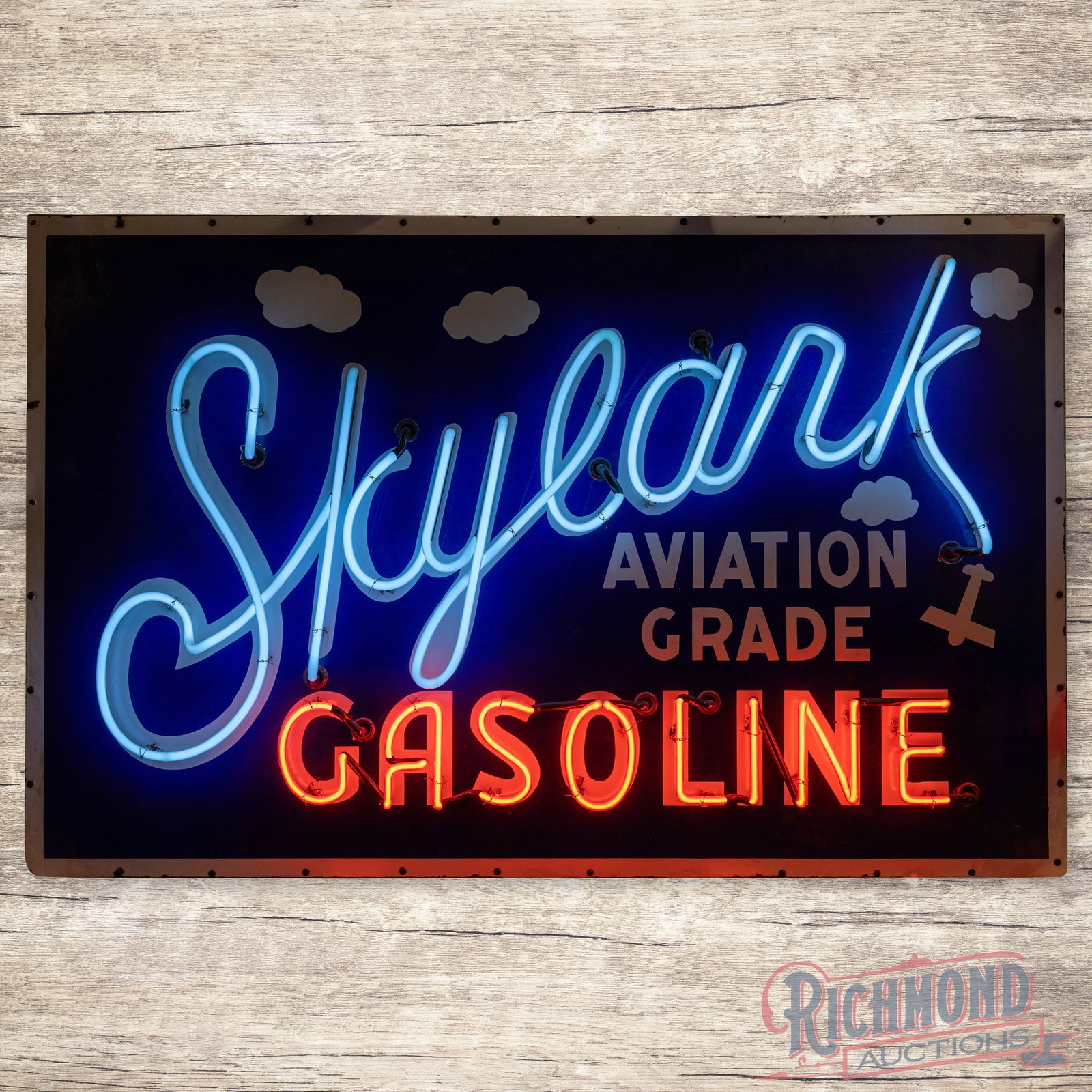 Skylark Aviation Grade Gasoline 5.5' Single Sided Porcelain Neon Sign w/ Plane (1 of 4)