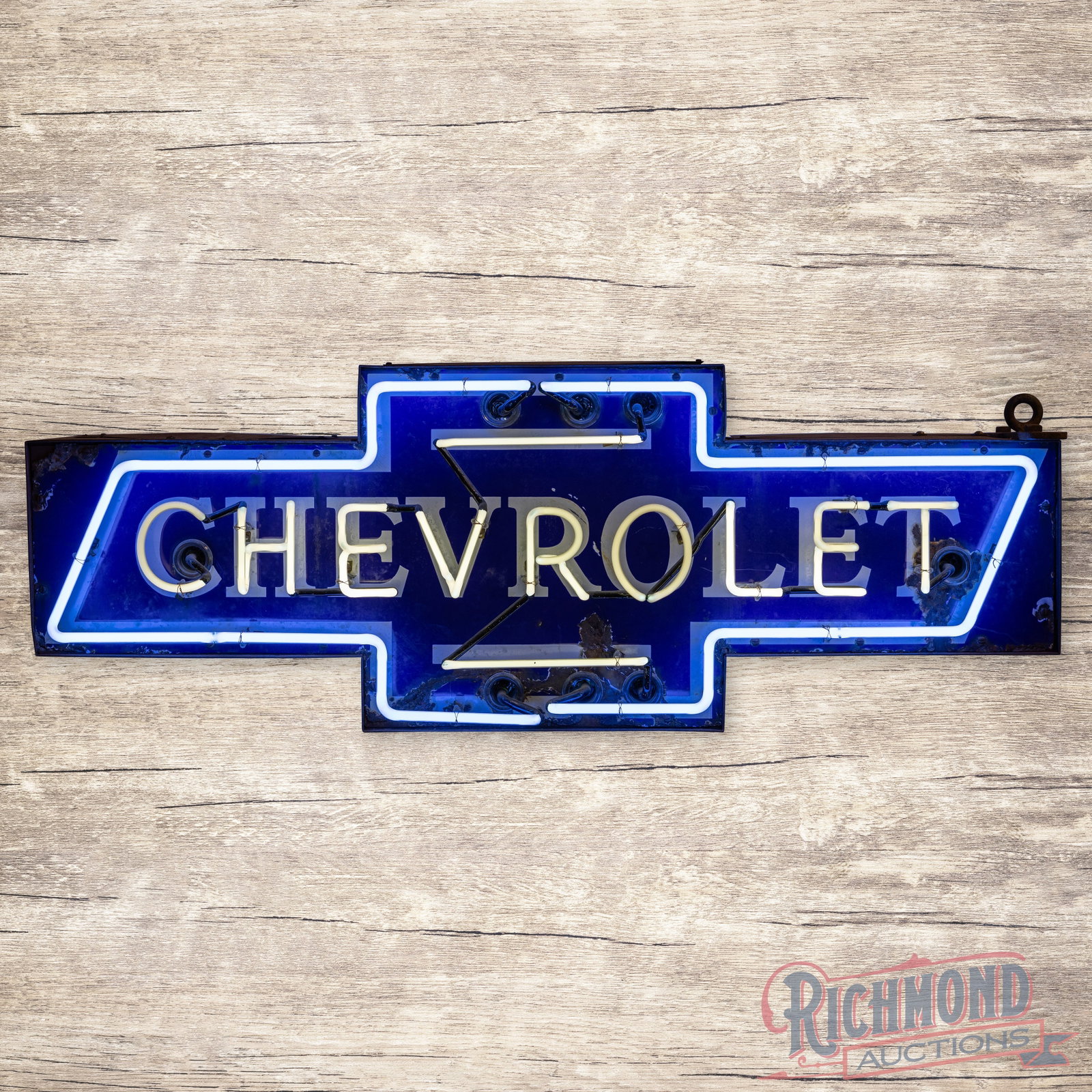 Scarce Chevrolet 4' Double Sided Porcelain Bowtie Factory Neon Sign (1 of 5)