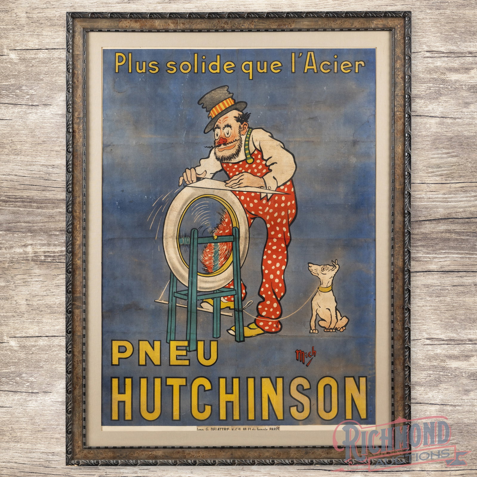 Early 1900s Pnue Hutchinson Bicycle Tires 6' Framed Advertising Poster Sign (1 of 3)