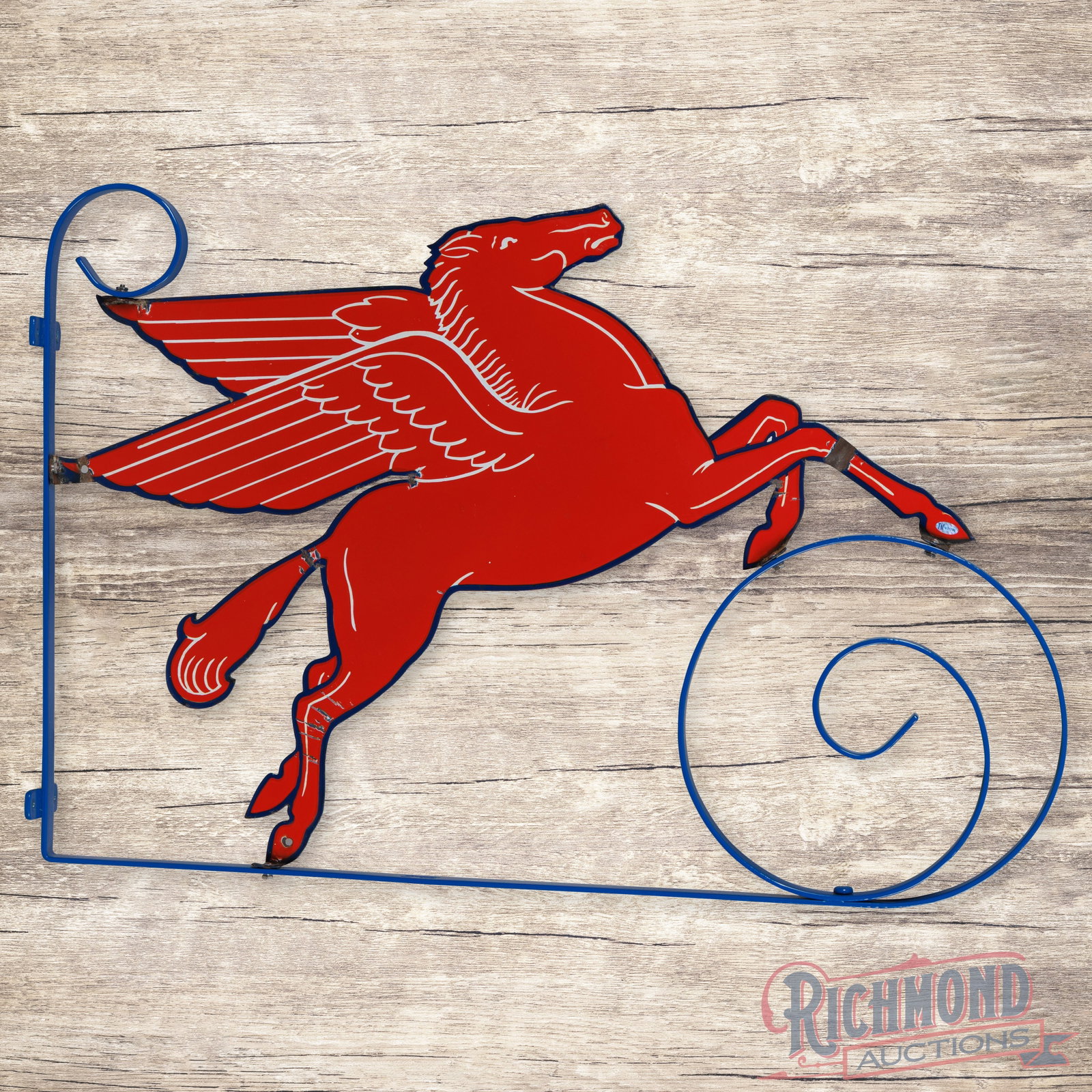 Rare Mobil Socony Vacuum 3' Die Cut Double Sided Porcelain Pegasus Sign w/ Bracket "Small" (1 of 3)