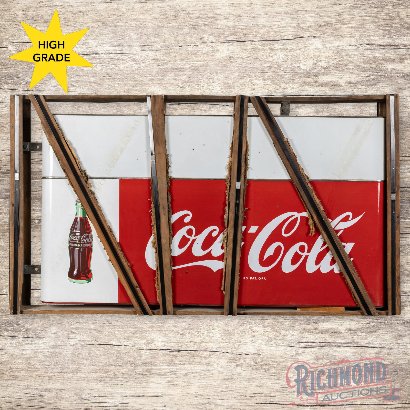 Outstanding Coca Cola 6' Multi-Piece Porcelain Sign w/ Bottle Sleds & Original Wooden Crate (1 of 3)