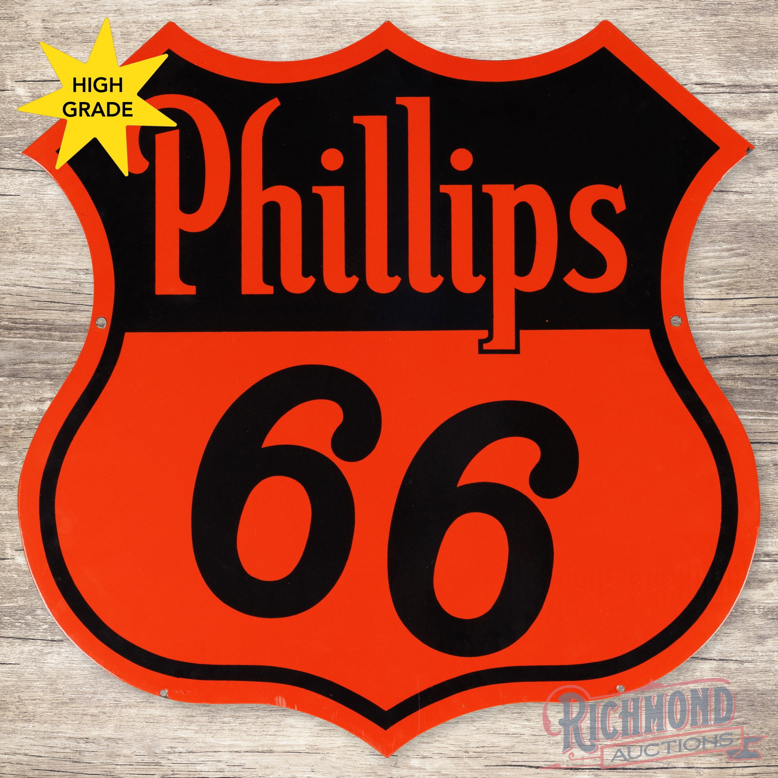 1949 Phillips 66 Gasoline Motor Oils Double Sided Porcelain Shield Sign (1 of 3)