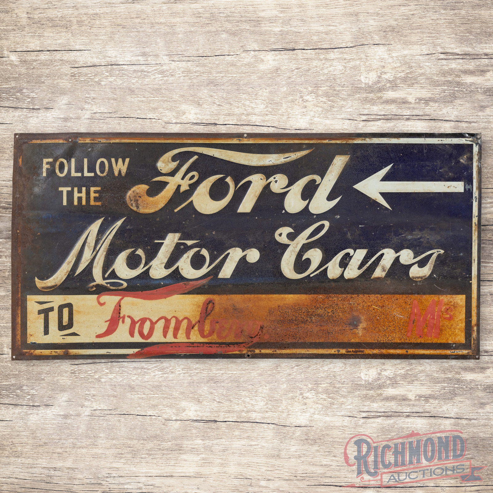 Follow the Arrow Ford Motor Cars Emb. Single Sided Tin Sign (1 of 3)