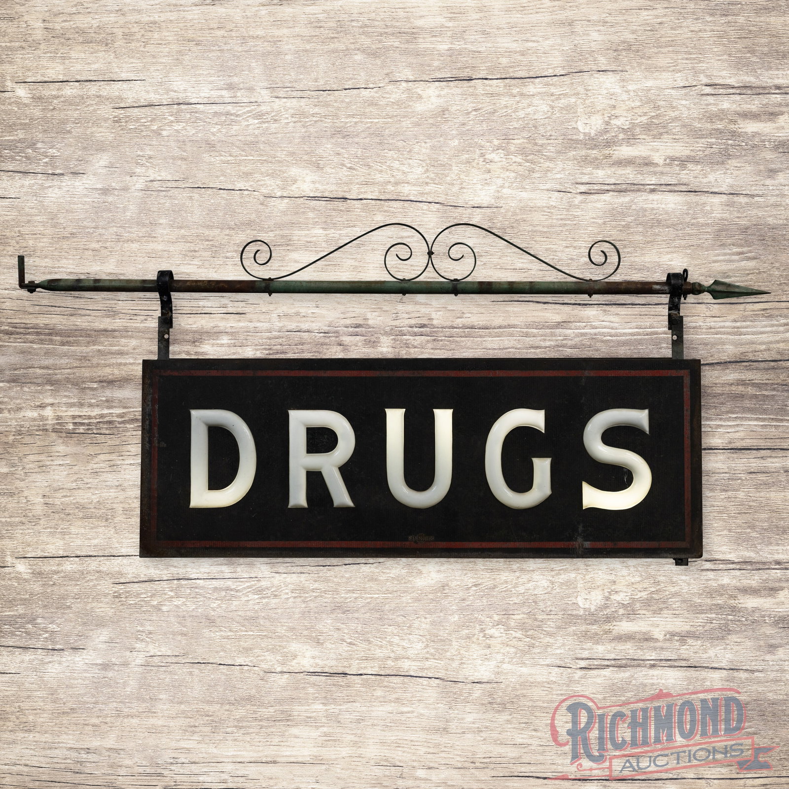 Drugs 6' Double Sided Tin Flexlume Milk Glass Lighted Sign (1 of 5)