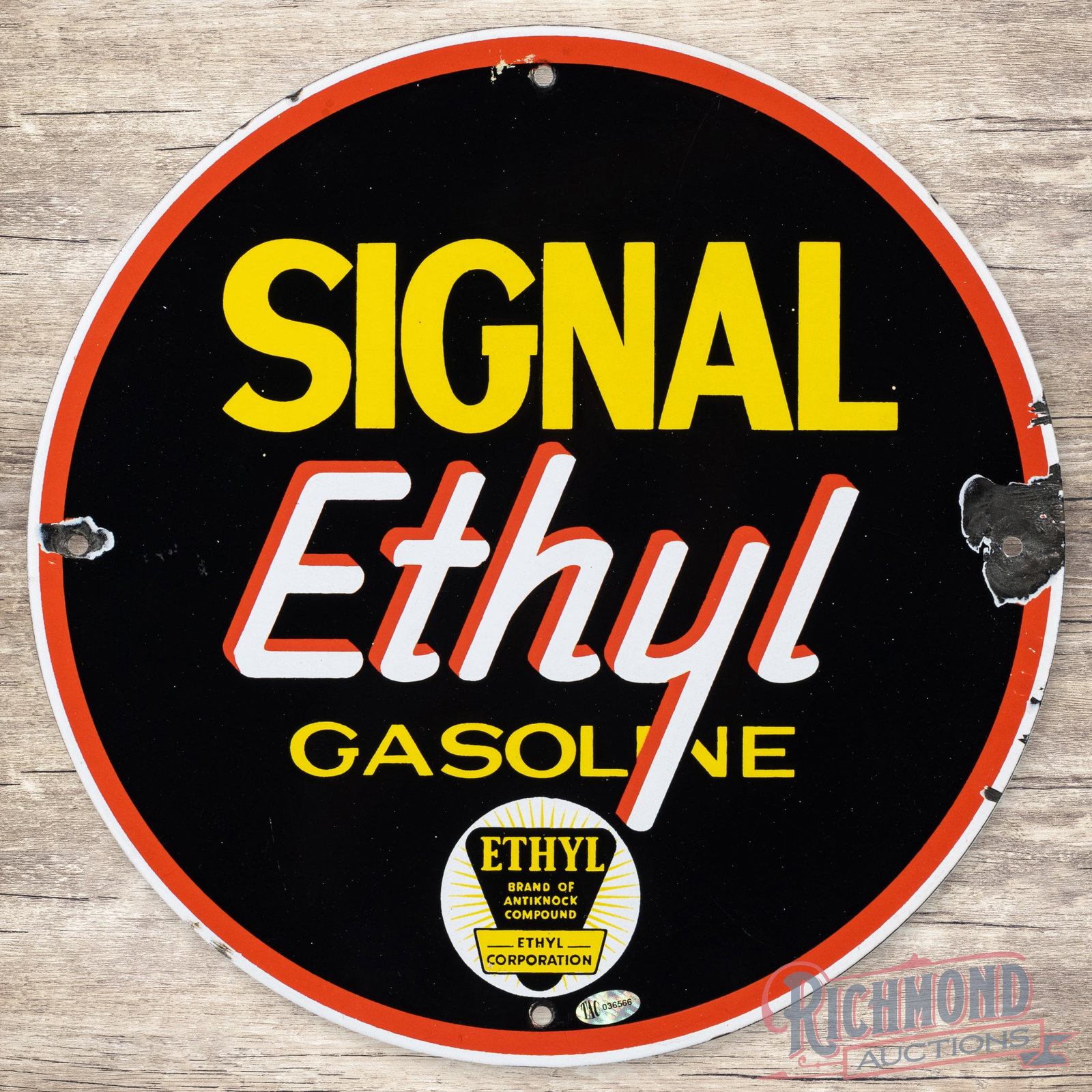 Signal Ethyl Gasoline Single Sided Porcelain Pump Plate Sign (1 of 3)